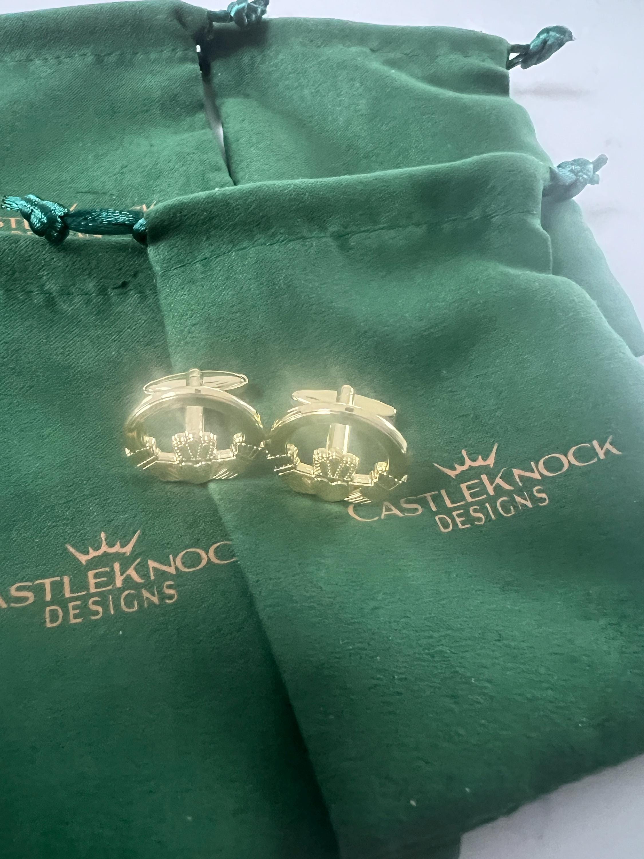 Claddagh Ring Gold Plated Cufflinks elegant Irish heritage accessories perfect gift for weddings formal events and special occasions