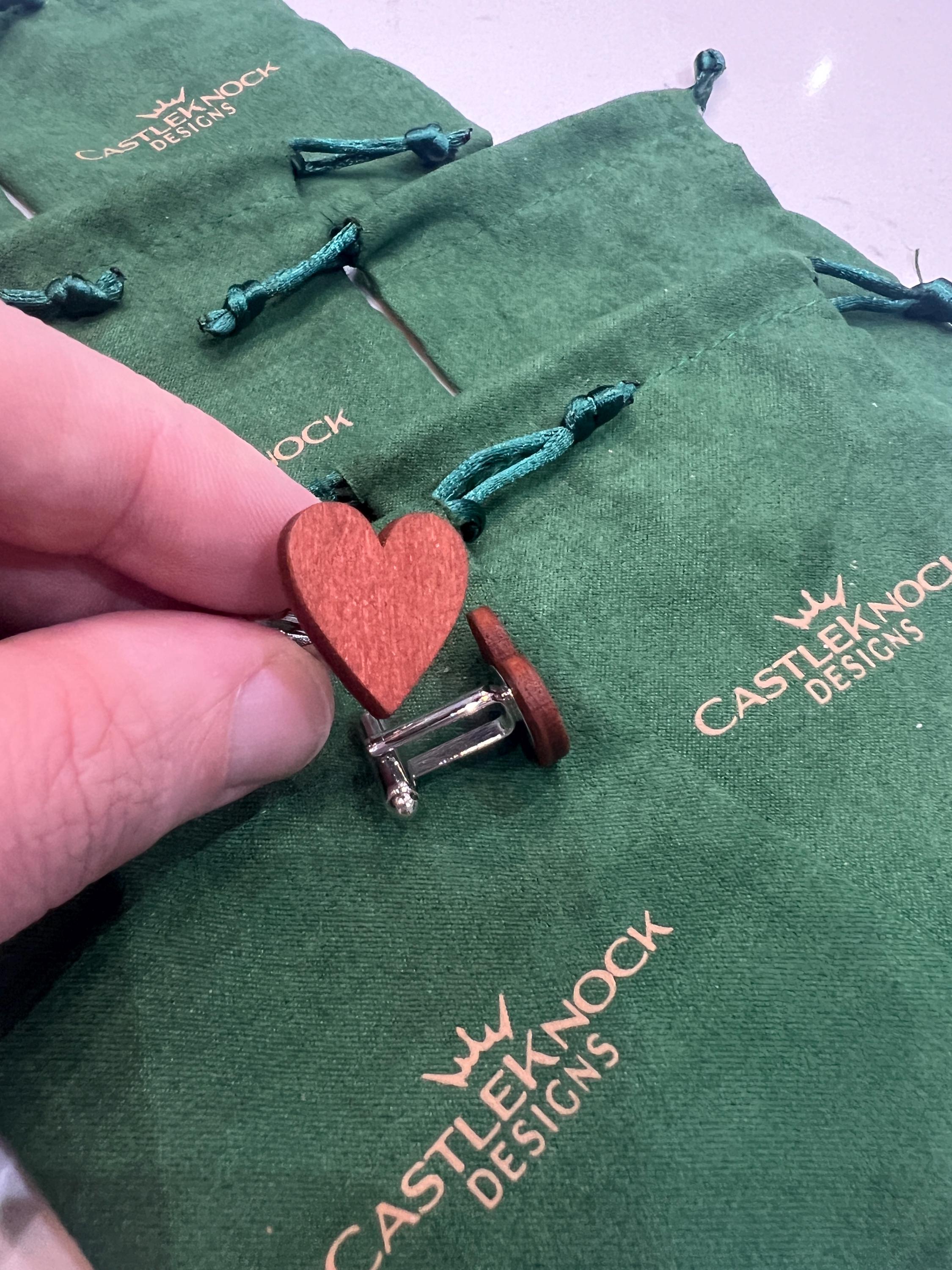 Wooden Heart Cufflinks Handmade Rustic Mens Accessory Unique Gift for Him Groomsmen Wedding Anniversary Valentines Day Father's Day Present