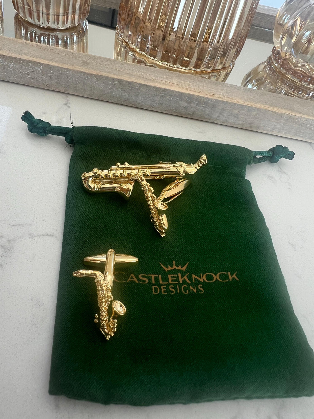 Saxophone Cufflinks and Tie Clip Set Music Inspired Men's Jewelry Jazz Lover Accessories Unique Gift for Him Sax Player Cufflinks Tie Bar