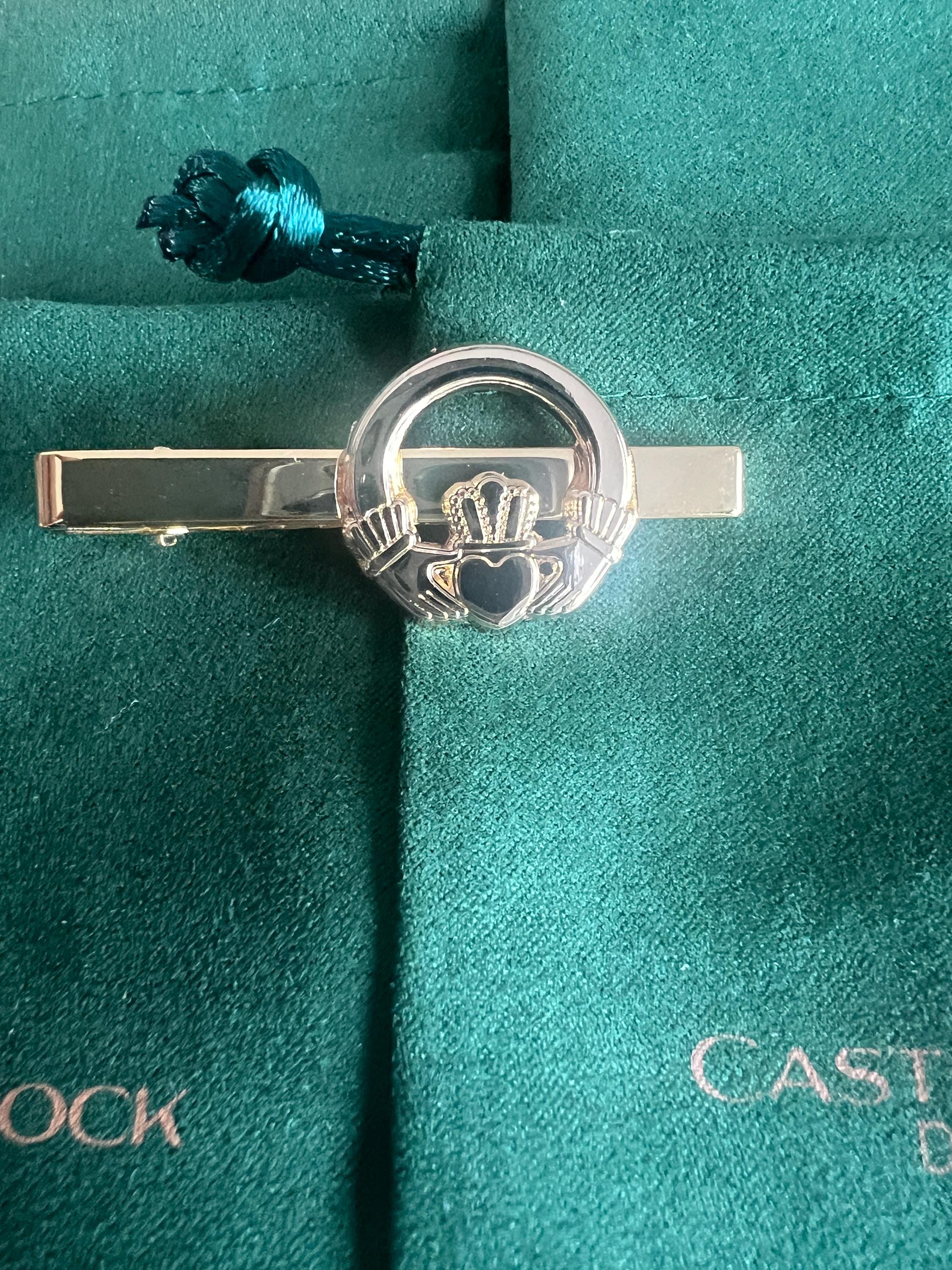 Claddagh Ring Tieclip Gold Irish Jewelry Gift for Him Wedding Anniversary Men's Accessories Classic Irish Heritage Wedding Gift for Groom