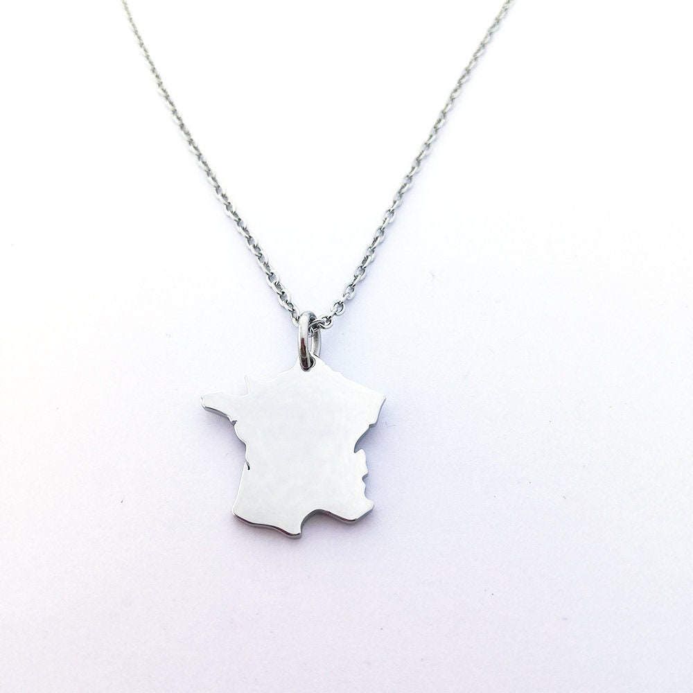 France Map Silver Necklace, French Gift, France, Unique French Gift, French Gift for Her, French Gift for Him, French Valentines Gift