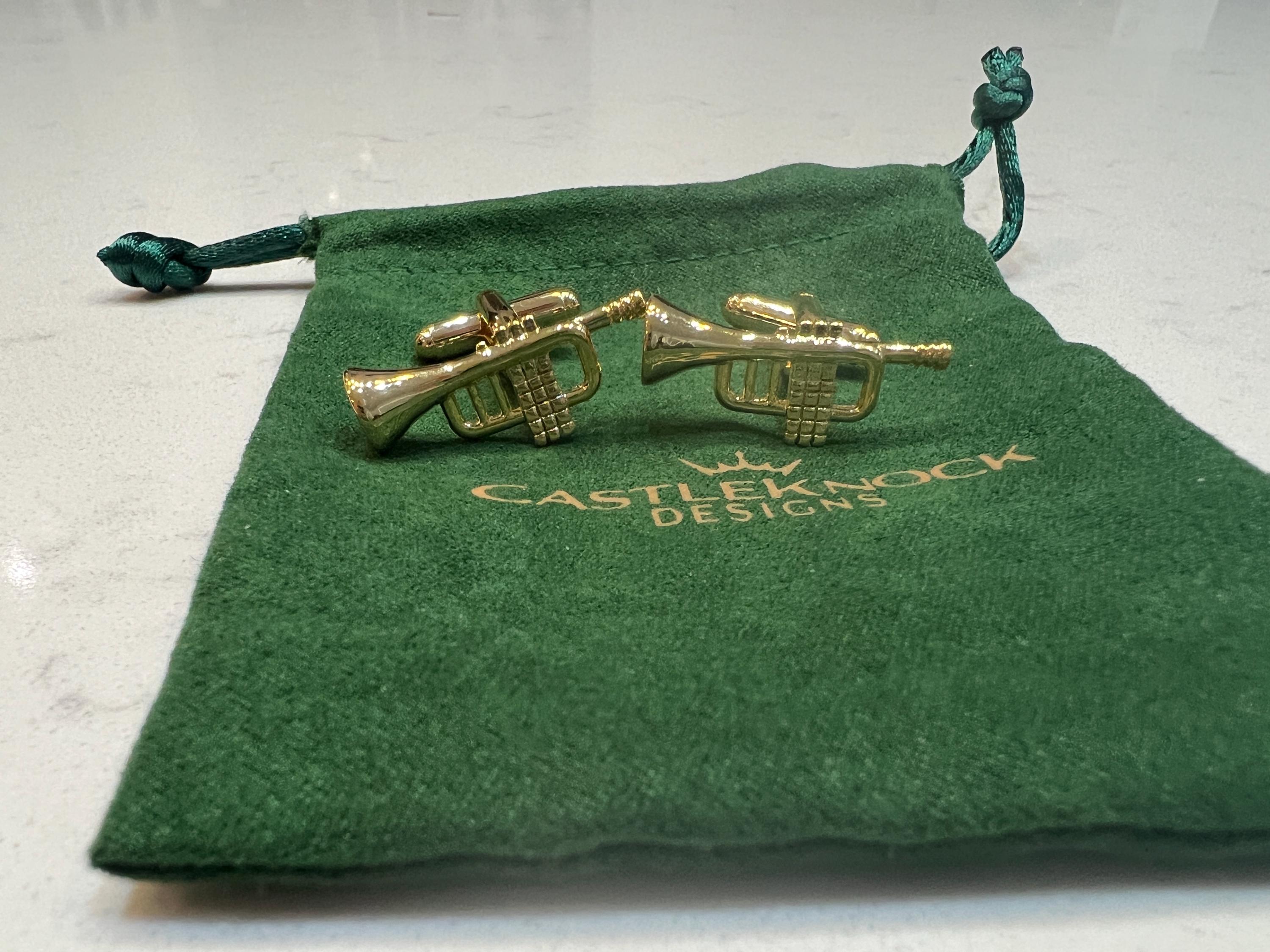 Gold Trumpet Cufflinks stylish and unique accessories for music lovers, perfect gift for musicians, jazz enthusiasts, and special occasions.