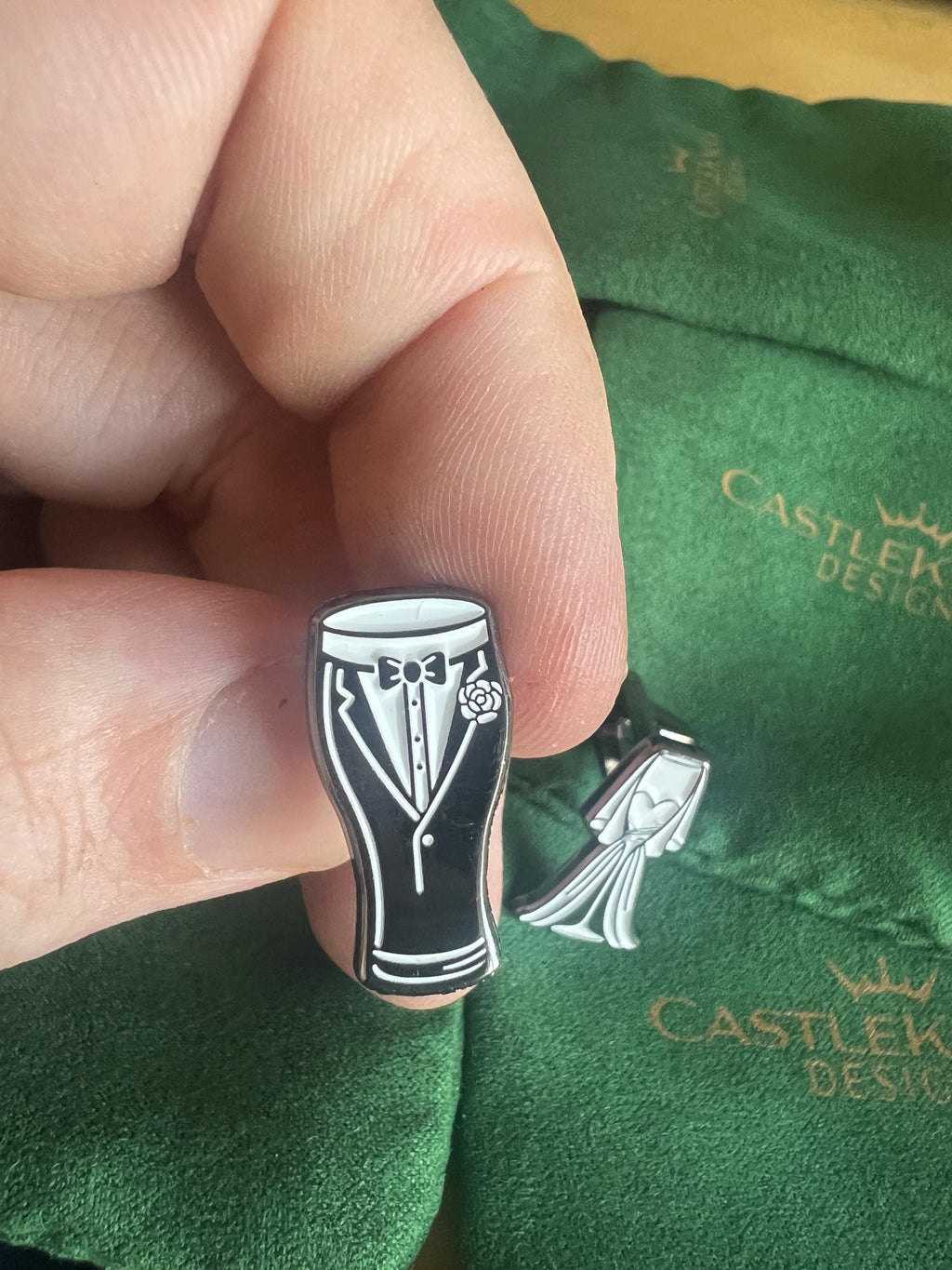 Bride and Groom Cufflinks – Stout Beer Tuxedo and Bridal Dress Champagne Flute – Funny Wedding Gift for Groomsmen or Bachelor Party