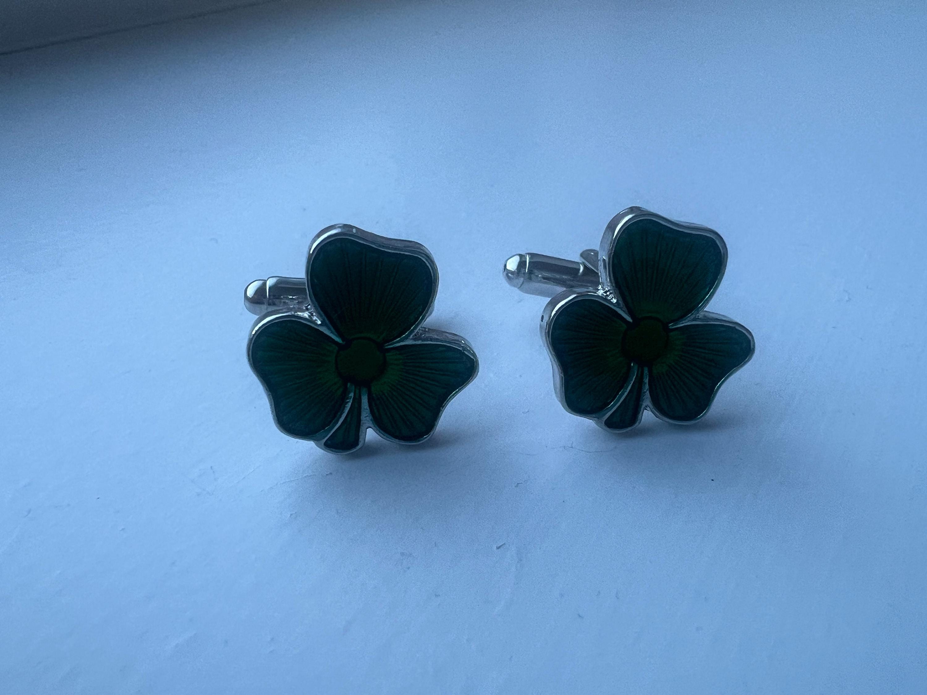 Shamrock Cufflinks Silver Irish Gift for Men Lucky Clover Accessories St. Patrick's Day Jewelry Perfect for Weddings or Formal Events