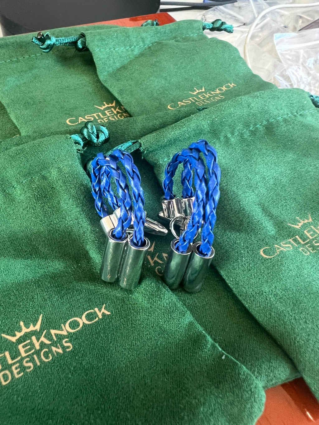 Braided Blue Leather Cufflinks for Men Groom Cuff Links Set, Groomsmen Gifts for Him, Best Man Present, Father of the Bride Accessory Gift