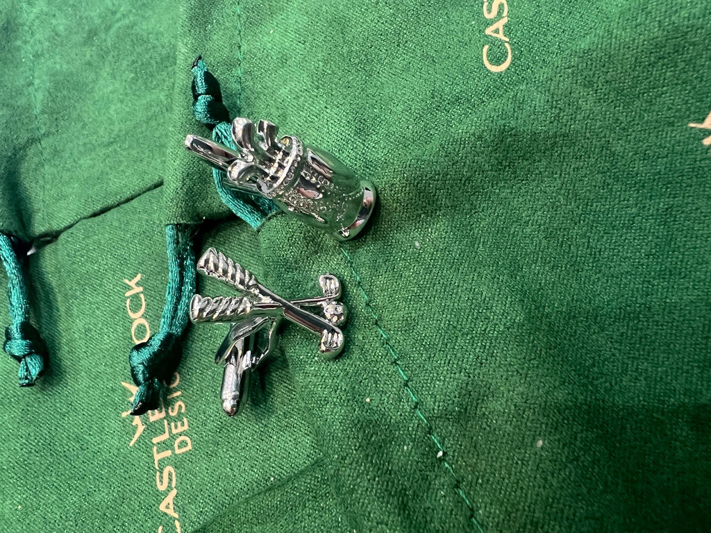 Golf Cufflinks Silver Golf Bag and Crossed Clubs Design Unique Men's Accessory Gift for Golfer Wedding Groomsmen Father's Day Jewelry