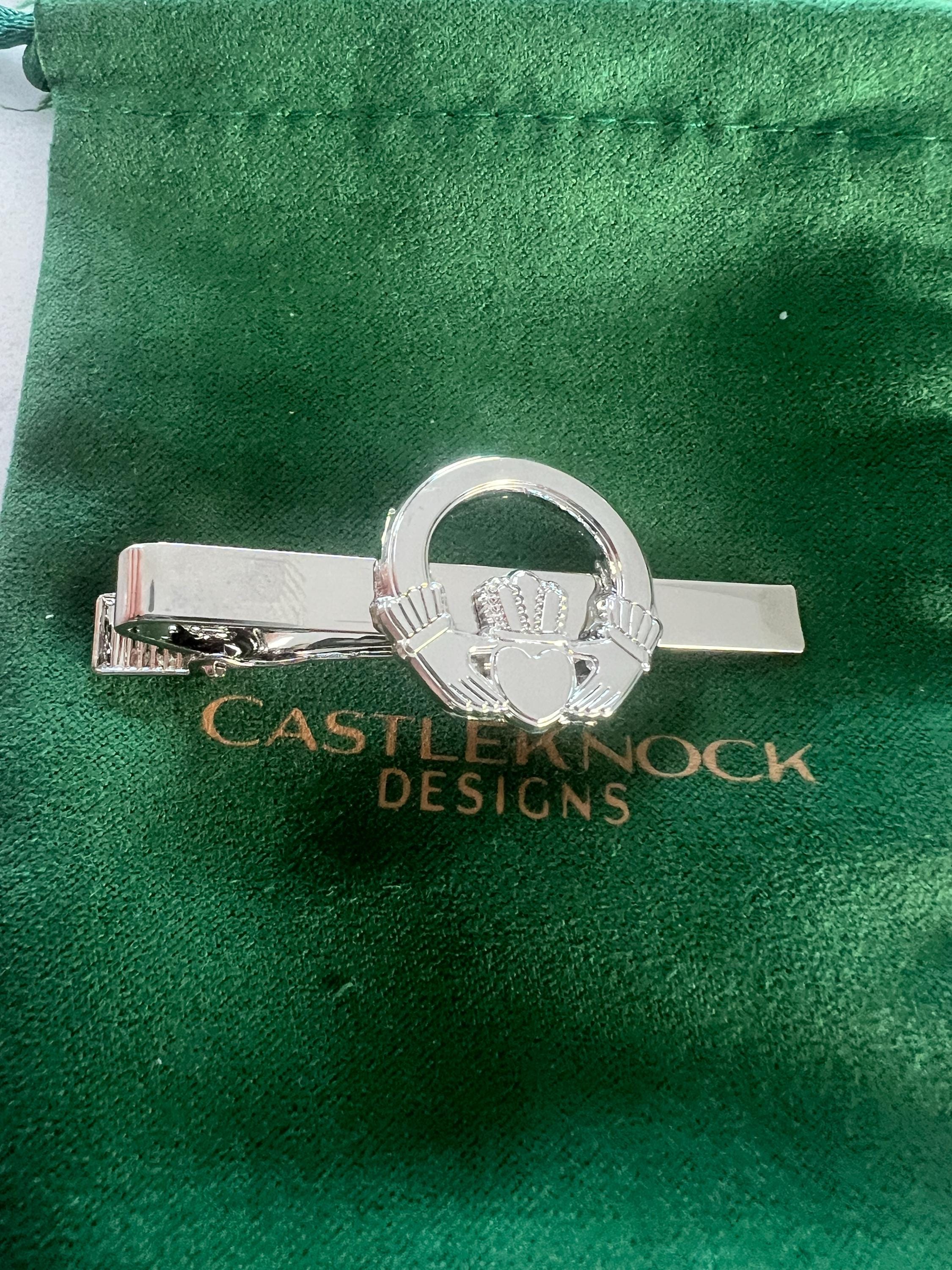 Claddagh Ring Cufflinks Tie Clip Pin Set Silver Irish Jewelry Gift for Him Wedding Anniversary Men's Accessories Classic Irish Heritage Set