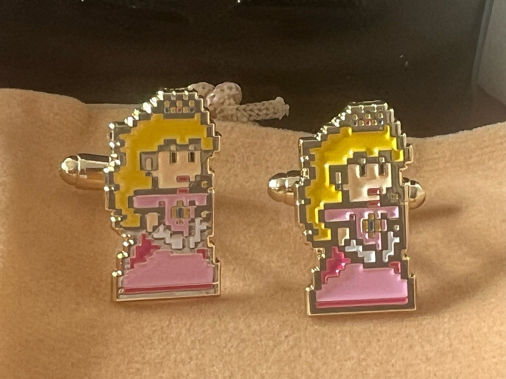 8-Bit Style Princess Peach Cufflinks Retro Gaming Accessory Handcrafted Unique Gift Gamer Geeky Wedding Jewelry Classic Video Game Cufflinks