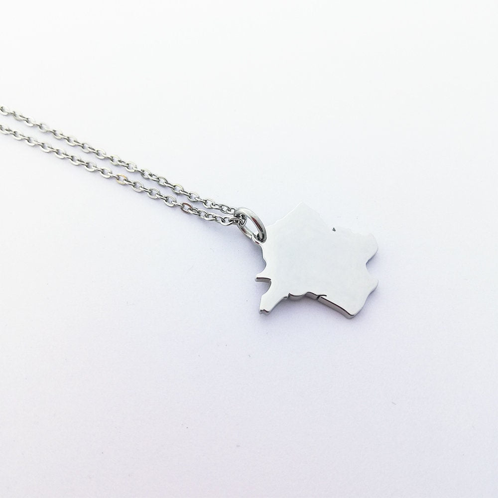 France Map Silver Necklace, French Gift, France, Unique French Gift, French Gift for Her, French Gift for Him, French Valentines Gift