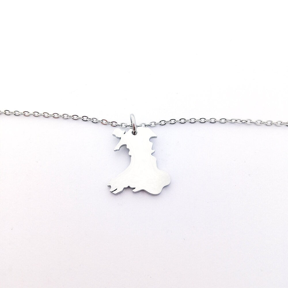 Wales Map Silver Necklace Welsh Continent Pendant Jewelry Minimalist Silver Wales Necklace Celtic Welsh Jewelry Travel Gift for Her or Him