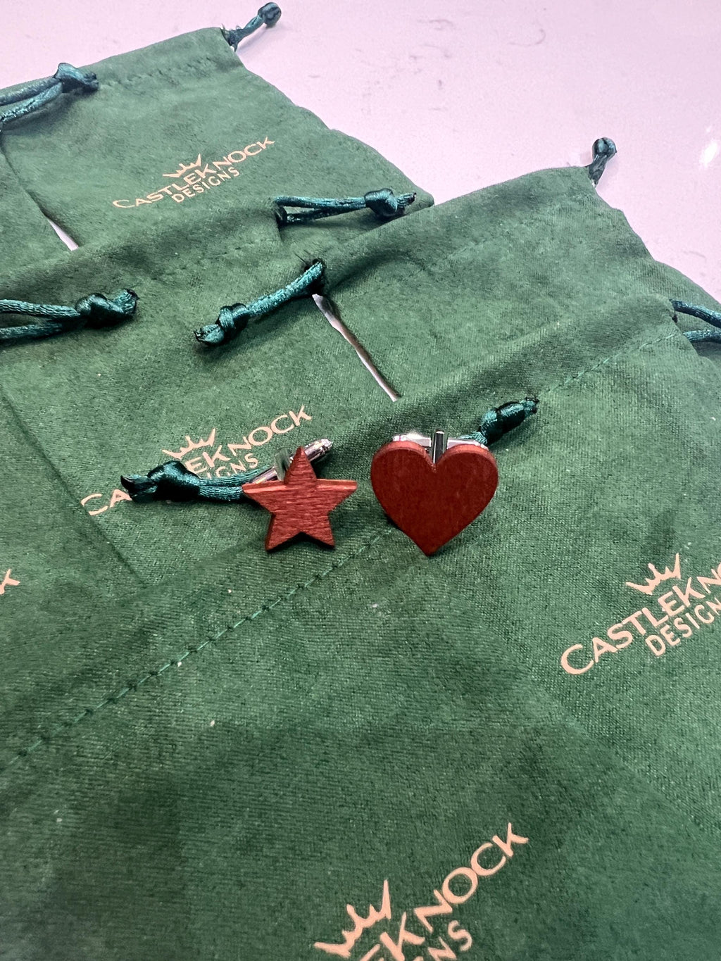 Wooden Heart and Star Cufflinks Handmade Rustic Mens Accessory Unique Gift for Him Groomsmen Wedding Anniversary Valentines Day Fathers Day