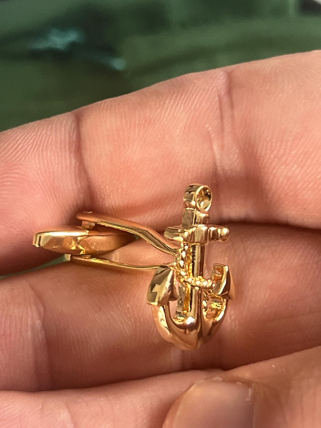 Gold Anchor Cufflinks Nautical Inspired Men's Jewelry Maritime Accessories Unique for Him Sailing Enthusiast Cufflinks Perfect for Boaters