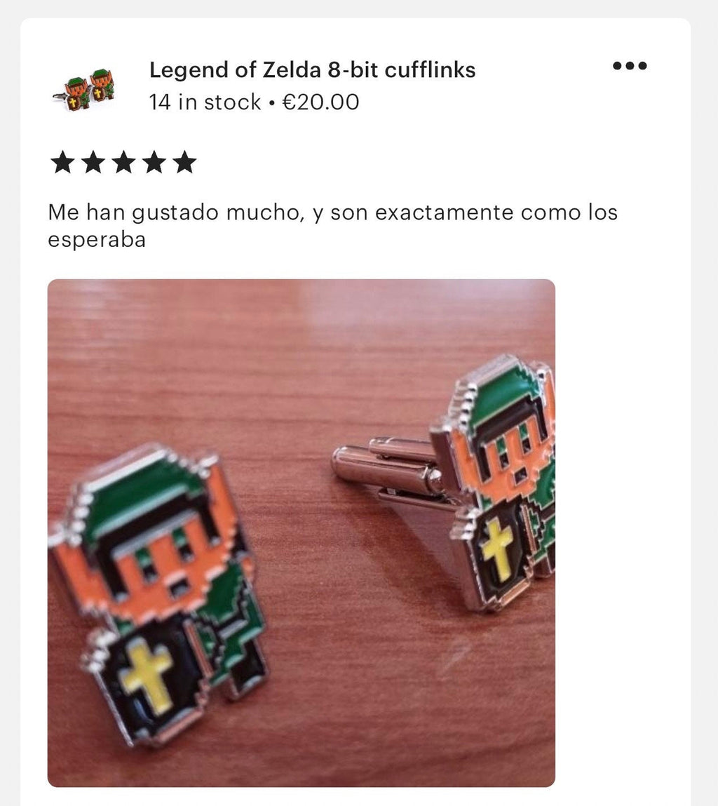 Legend of Zelda 8-Bit Cufflinks Retro Gaming Accessory Video Game Fan Jewelry Zelda-Inspired Design Unique Men's Cufflinks Gift for Gamers