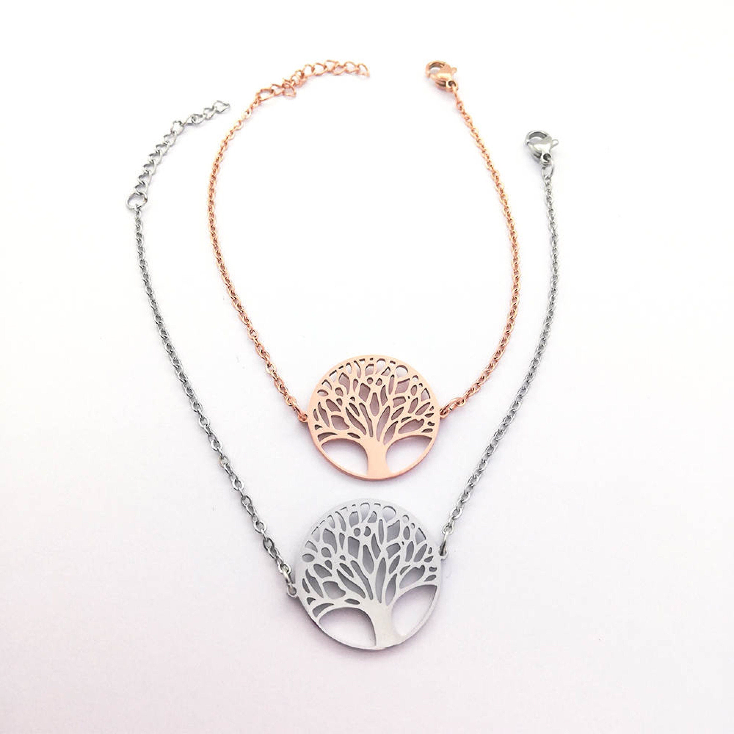 Tree of Life Bracelet in Rose Gold or Silver Plated Elegant Boho Jewelry Gift Adjustable Charm Bracelet Handmade with Love Spiritual Gift