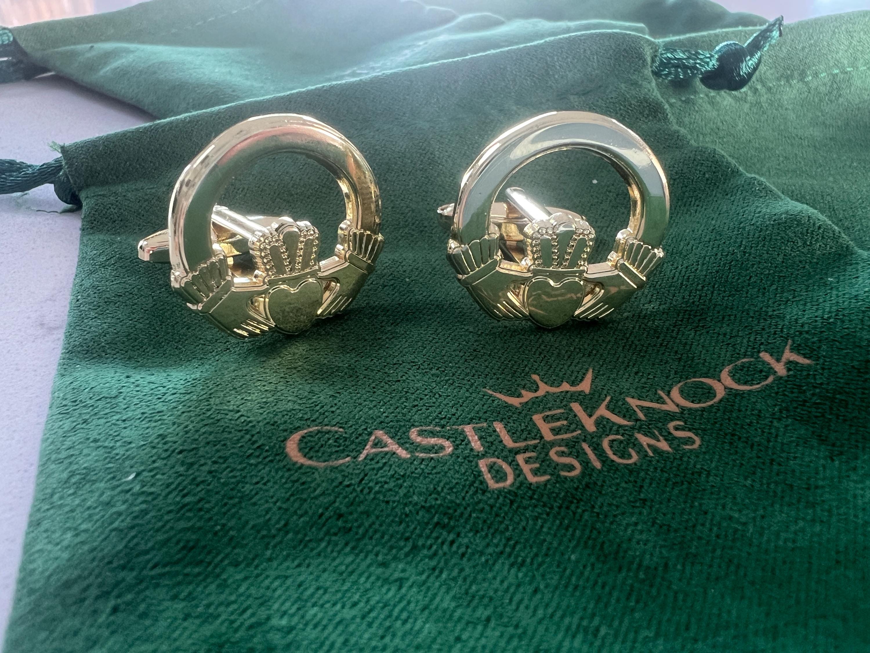 Claddagh Ring Cufflinks Tie Clip Pin Set Gold Irish Jewelry Gift for Him Wedding Anniversary Men's Accessories Classic Irish Heritage Set