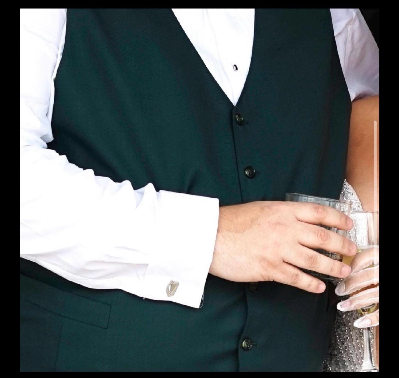 Irish Harp Silver Plated Cufflinks Tie Clip and Suit Pin elegant accessories perfect for weddings formal events and thoughtful Irish gifts