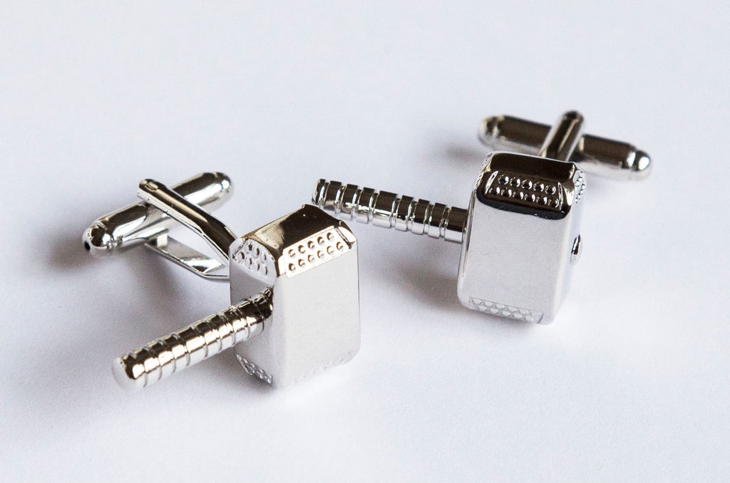 Thor Mjolnir Hammer Silver Cufflinks Marvel Comics Accessory Superhero-Themed Jewelry Unique Gift for Thor Fans Stylish Suit Cufflinks
