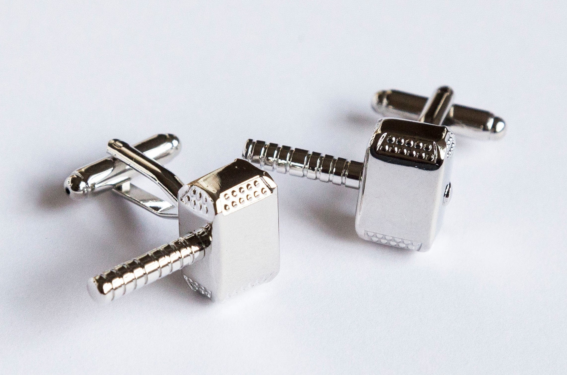 Thor Mjolnir Hammer Silver Cufflinks Marvel Comics Accessory Superhero-Themed Jewelry Unique Gift for Thor Fans Stylish Suit Cufflinks