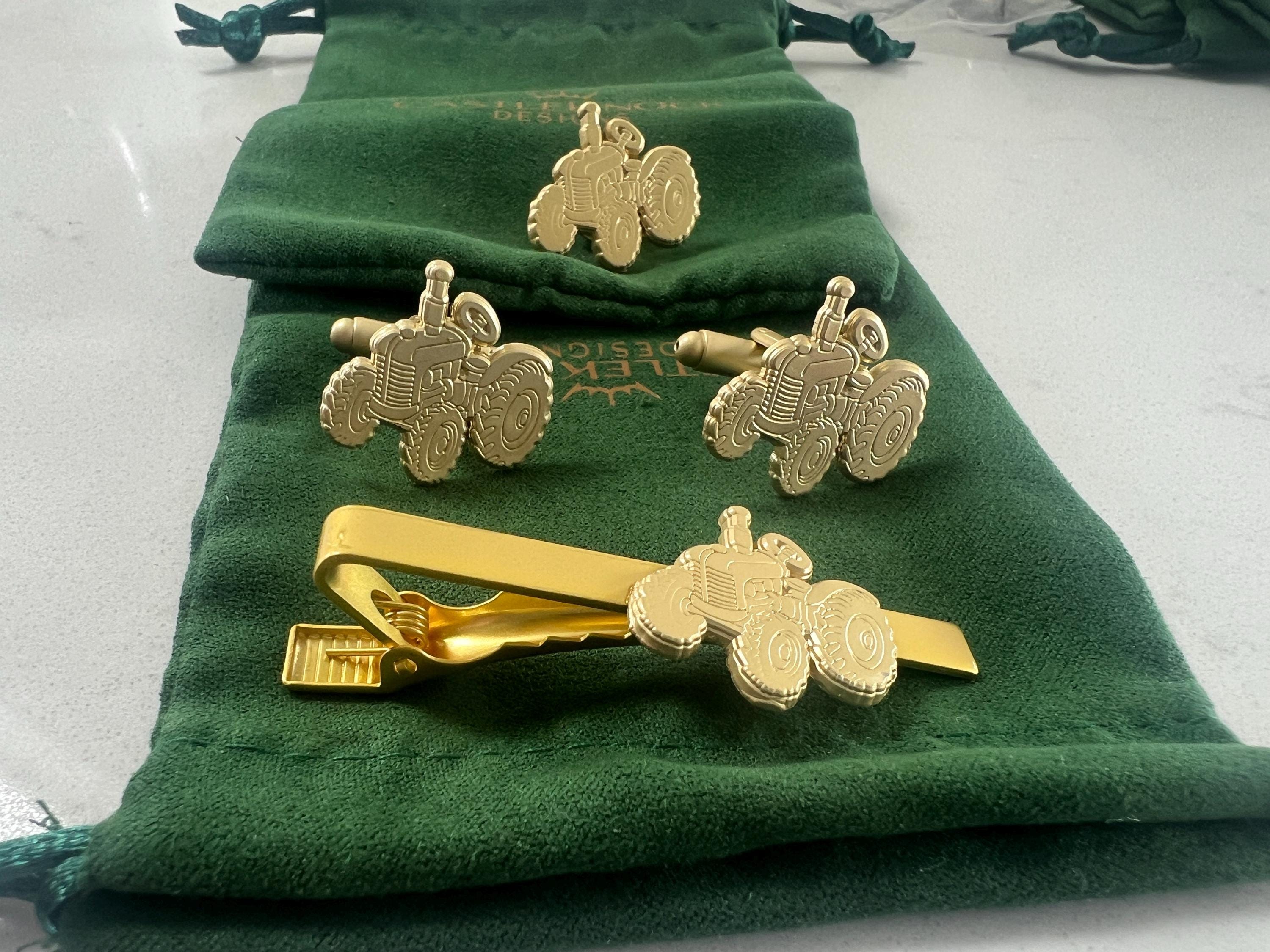 Vintage Tractor Cufflinks Suit Pin Tieclip Machinery Jewelery for Men Retro Agricultural Gift Unique Farmer Accessories Irish Farmer Gift