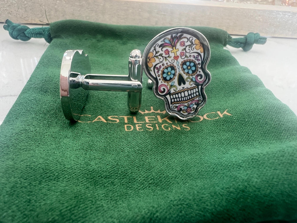 Day of the Dead Cufflinks Sugar Skull Inspired Men's Jewelry Mexican Holiday Accessories Unique Gift for Him Dia de los Muertos Cufflinks