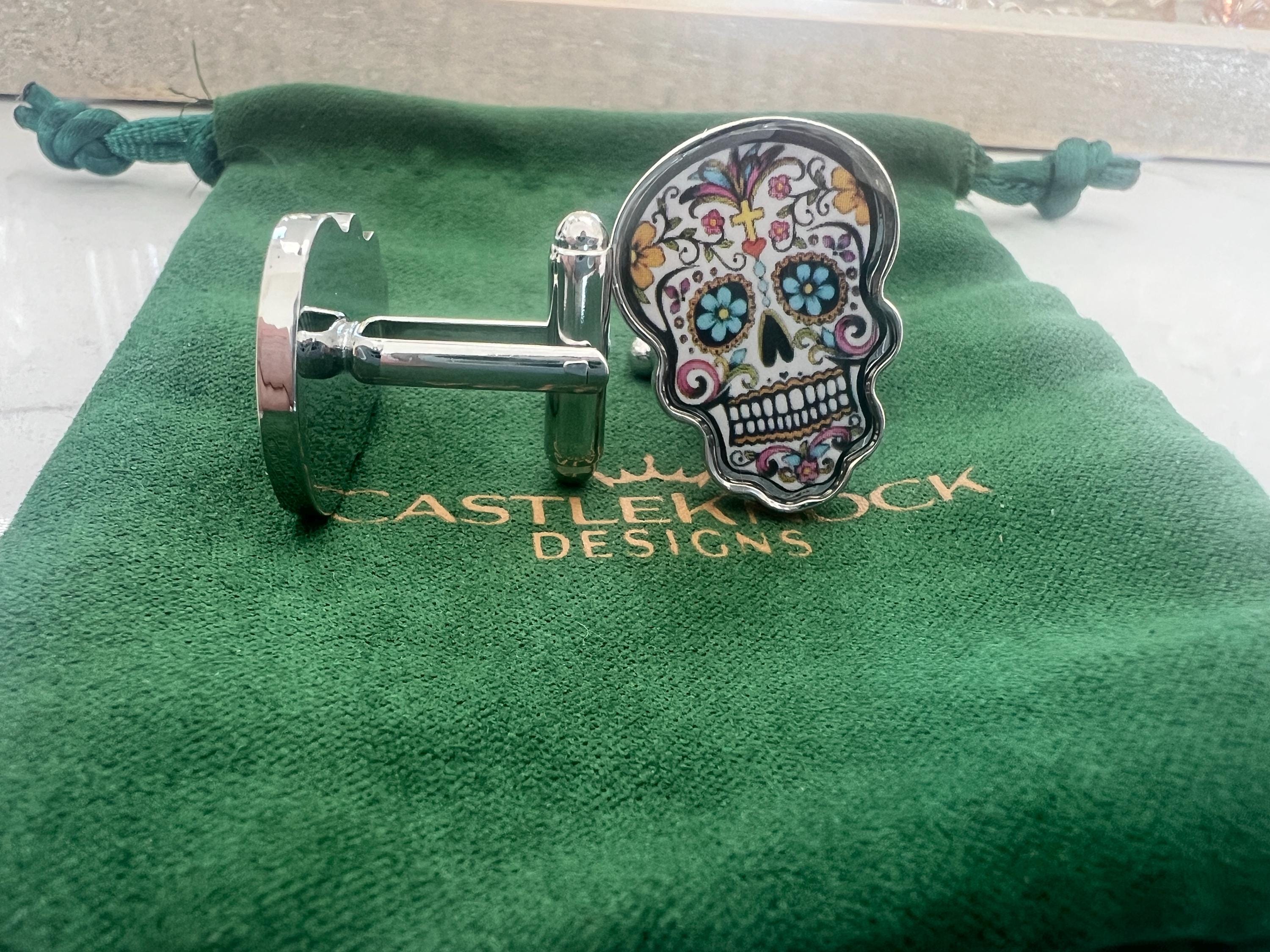 Day of the Dead Cufflinks Sugar Skull Inspired Men's Jewelry Mexican Holiday Accessories Unique Gift for Him Dia de los Muertos Cufflinks