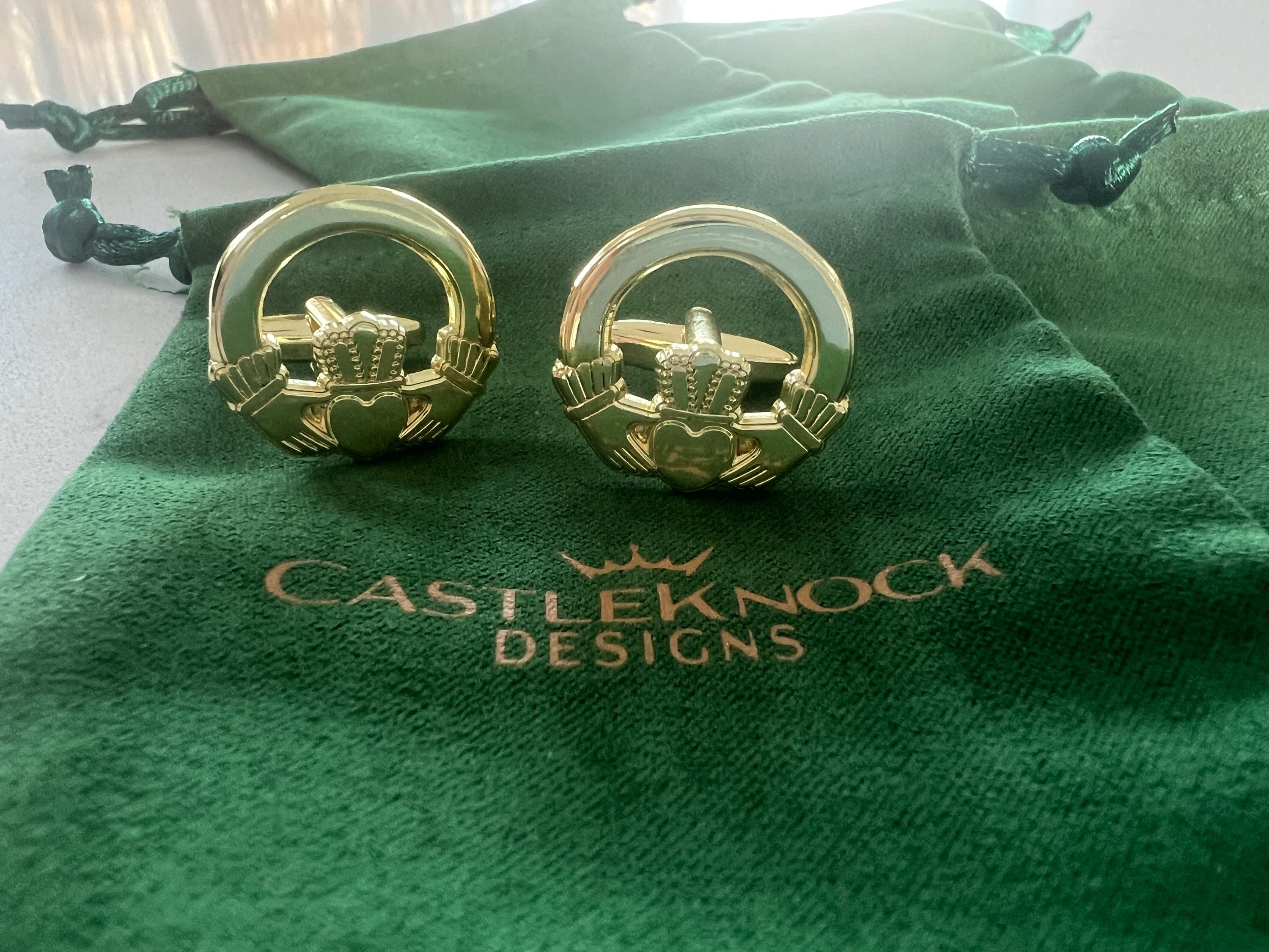 Claddagh Ring Cufflinks Tie Clip Pin Set Gold Irish Jewelry Gift for Him Wedding Anniversary Men's Accessories Classic Irish Heritage Set