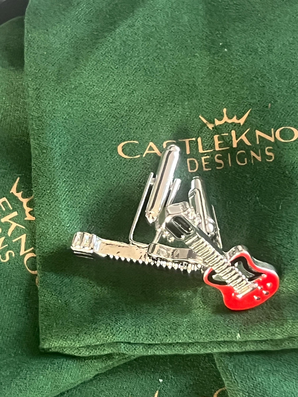 Electric Red Silver Guitar Cufflinks for Men Unique Music-Themed Accessories Perfect Gift for Guitarists Musicians or Rock Enthusiasts Ideal