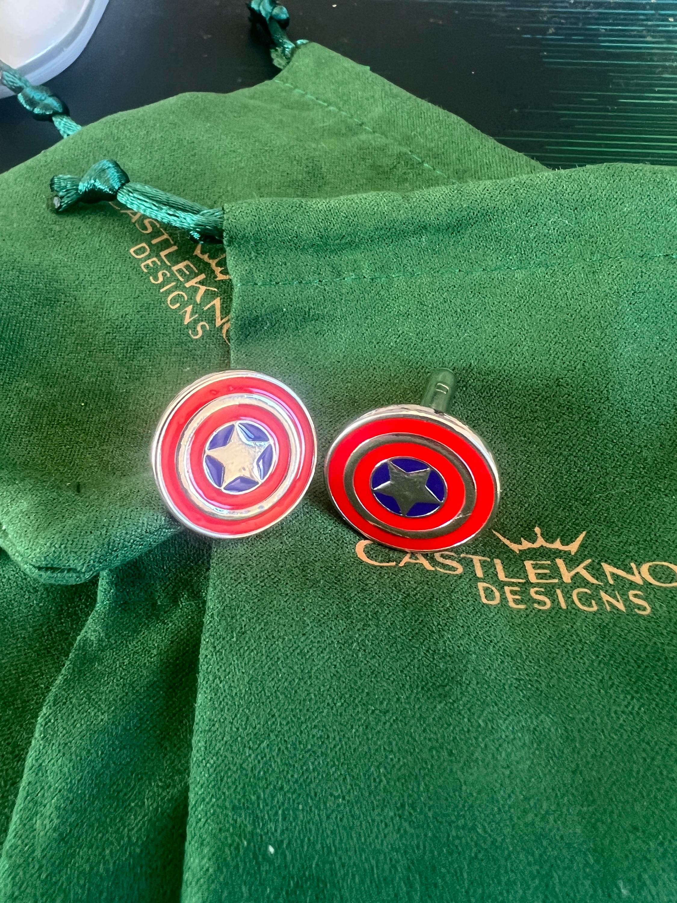 Captain America Shield First Avenger Cufflinks Marvel Comics Accessory Superhero-Themed Jewelry Unique Gift for Fans Stylish Men's Cufflinks