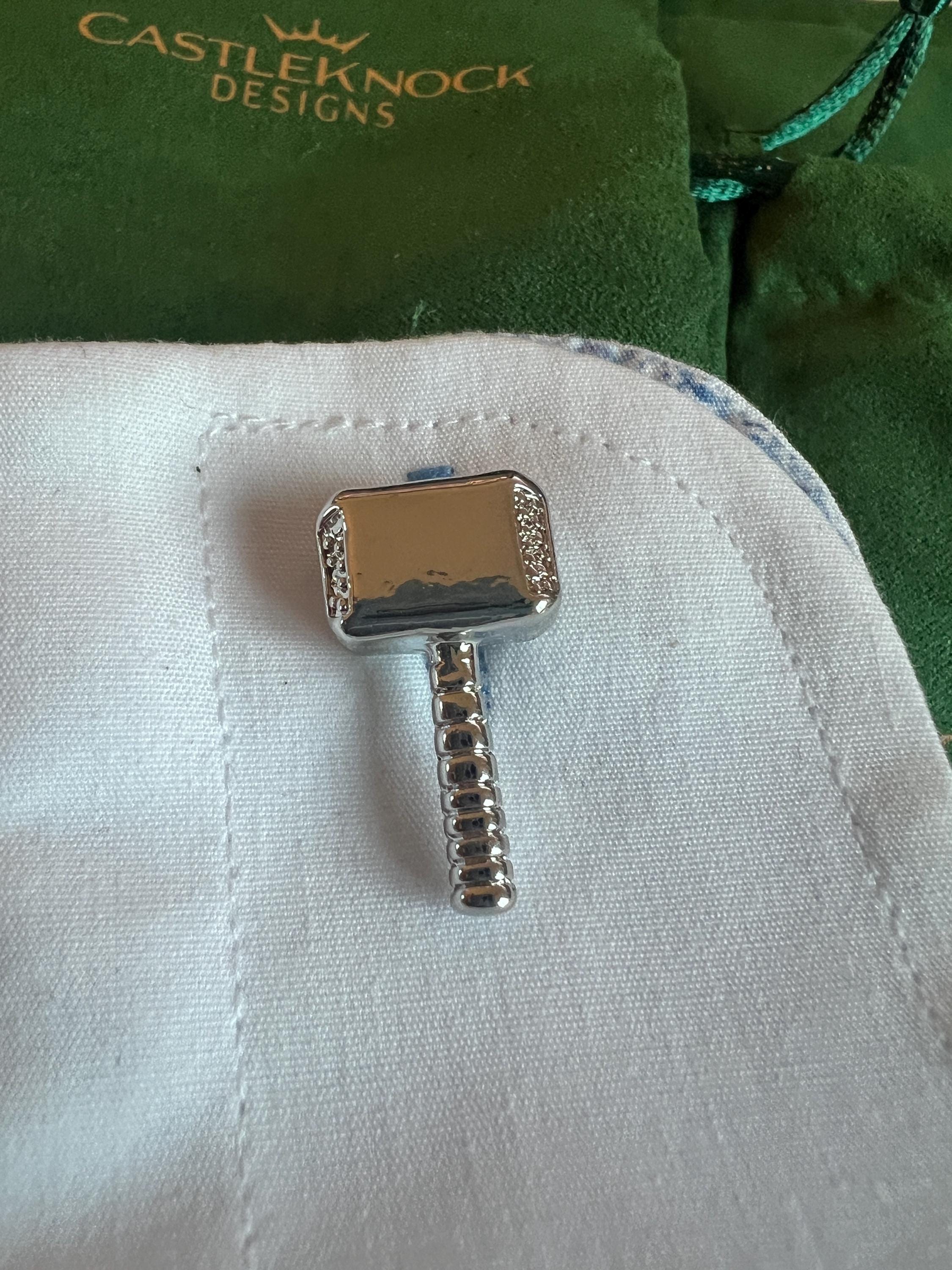 Thor Mjolnir Hammer Silver Cufflinks Marvel Comics Accessory Superhero-Themed Jewelry Unique Gift for Thor Fans Stylish Suit Cufflinks
