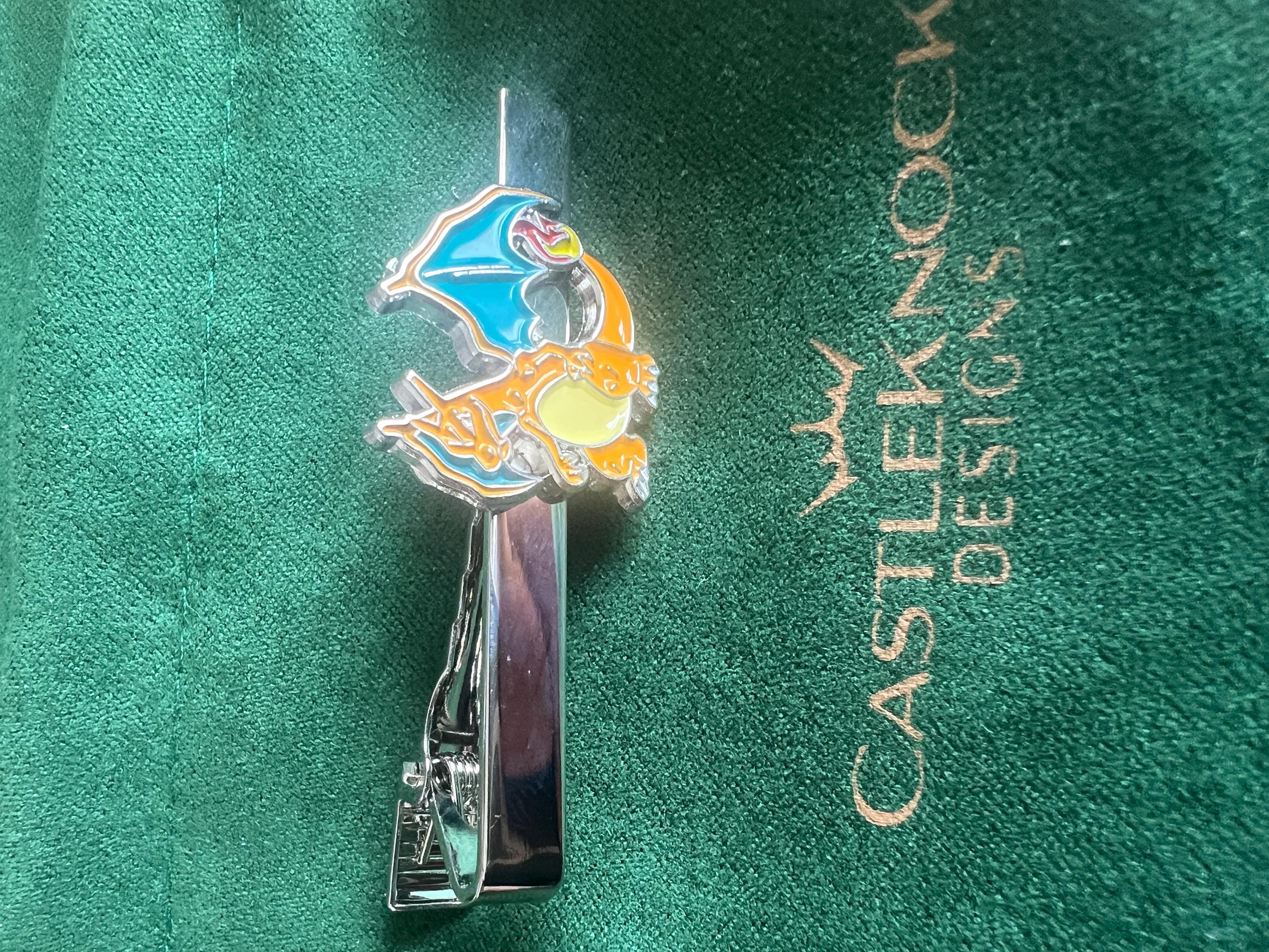 Charizard Tieclip fiery dragon inspired accessories perfect gift for Pokemon fans trainers weddings and special occasions unique design