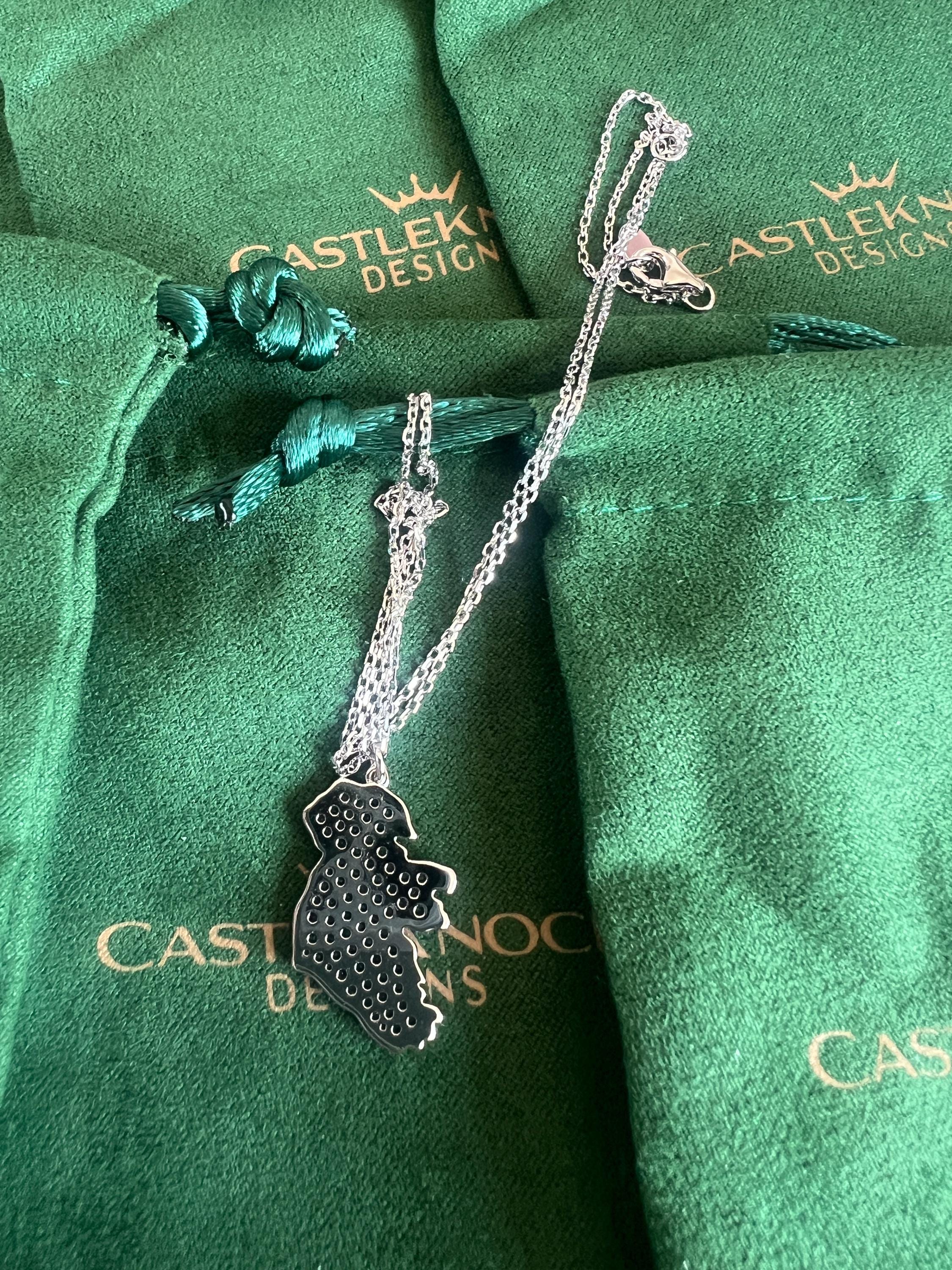 Ireland Map Necklace Sterling Silver Celtic Charm with Emerald Gemstones Irish Heritage Jewelry Emerald Handmade Gift for Her Unique Design