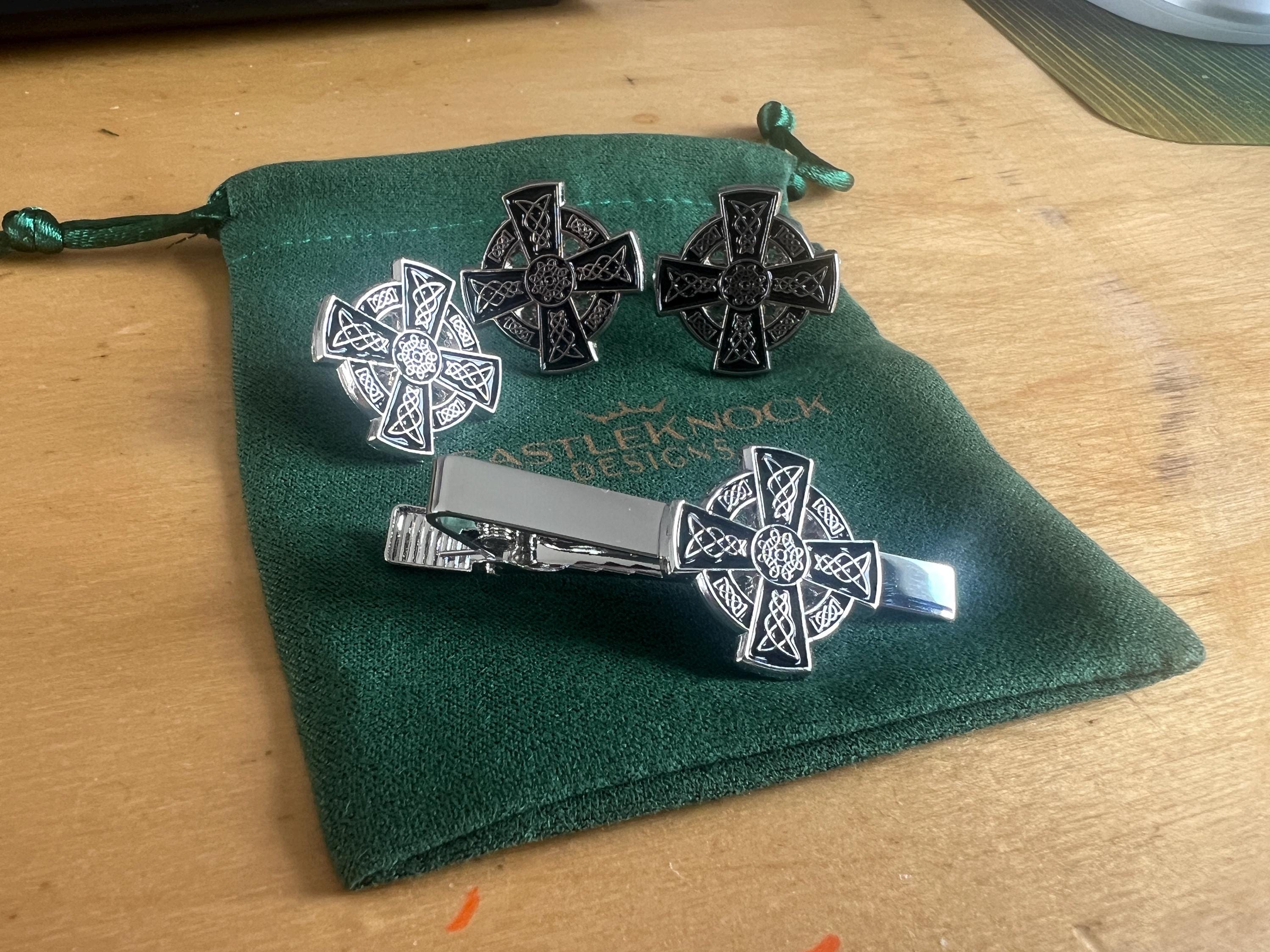 Celtic Cross Cufflinks Suit Pin Tieclip Set Irish Jewelry for Men Perfect Celtic Wedding Accessory Irish Gift Elegant Design for Groomsmen