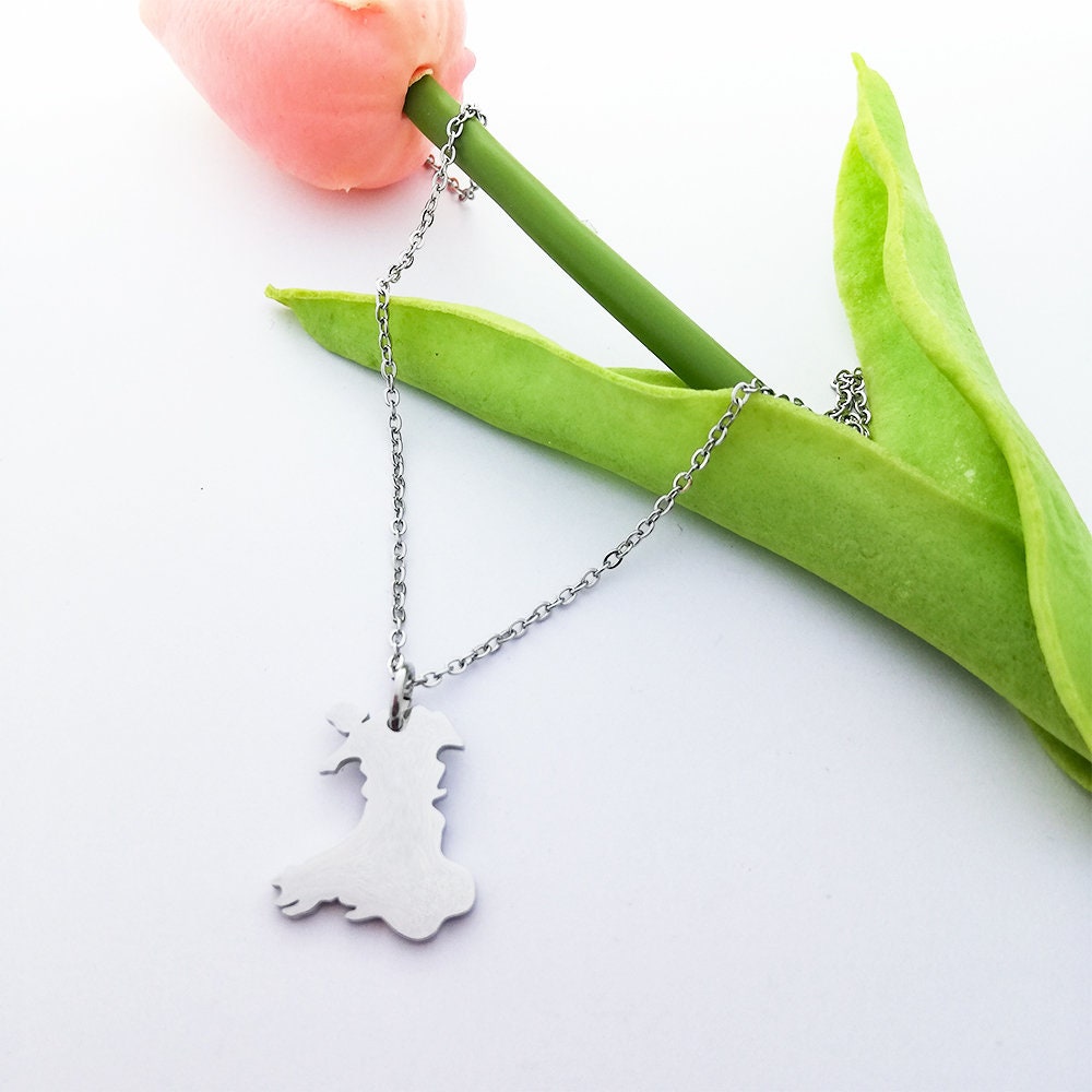 Wales Map Silver Necklace Welsh Continent Pendant Jewelry Minimalist Silver Wales Necklace Celtic Welsh Jewelry Travel Gift for Her or Him