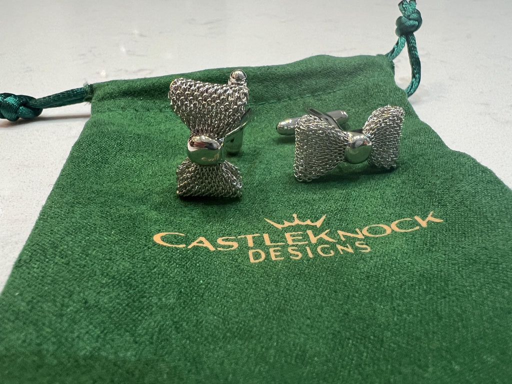 Silver Bow Tie Cufflinks elegant and timeless accessories formal wear, the perfect gift for grooms, weddings, blacktie events, and occasions