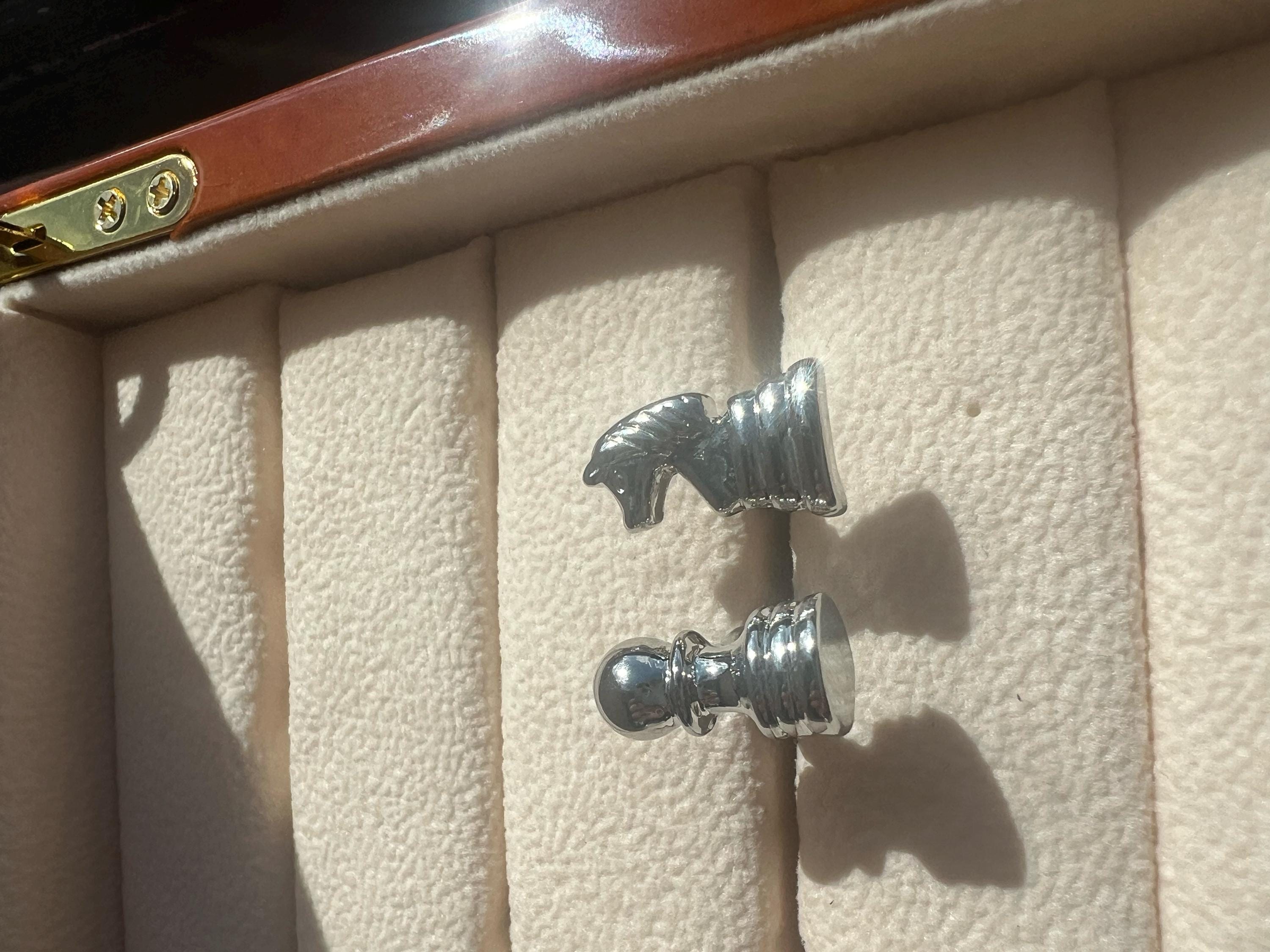 Chess Pieces Cufflinks Unique Chess-Themed Accessories Handmade Gift for Chess Lovers Elegant Board Game Jewelry Stylish Cufflinks for Men