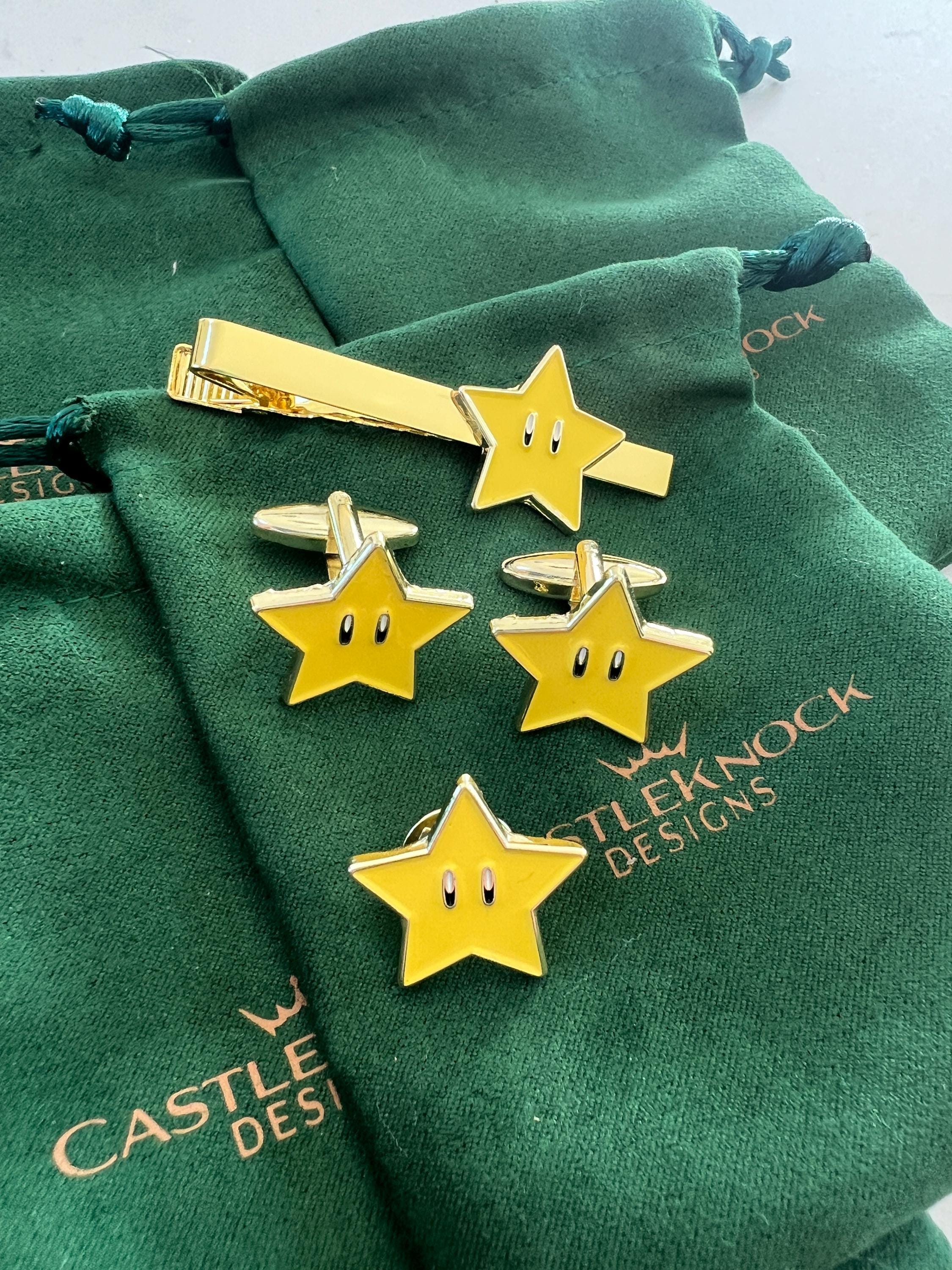 Super Star Mario Series Tie Clip Suit Pin and Cufflinks fun gaming-inspired accessories perfect gift for gamer weddings special occasions