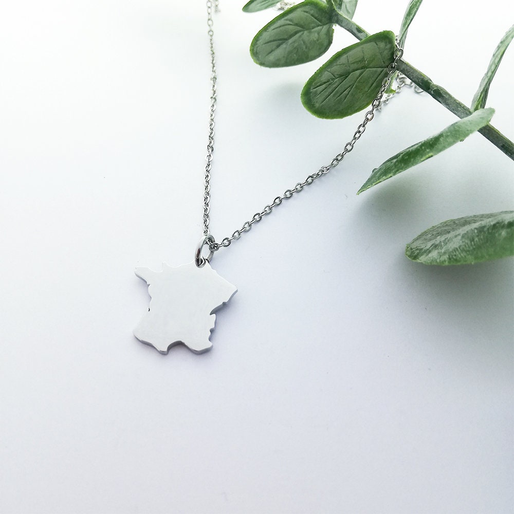 France Map Silver Necklace, French Gift, France, Unique French Gift, French Gift for Her, French Gift for Him, French Valentines Gift