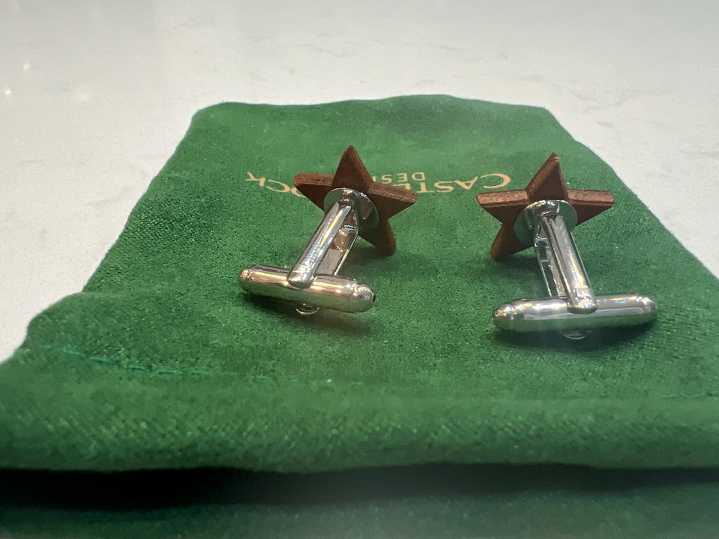 Wooden Star Cufflinks Handmade Mens Accessory Rustic Wood Jewelry Unique Gift for Him Groomsmen Wedding Father's Day Birthday Anniversary