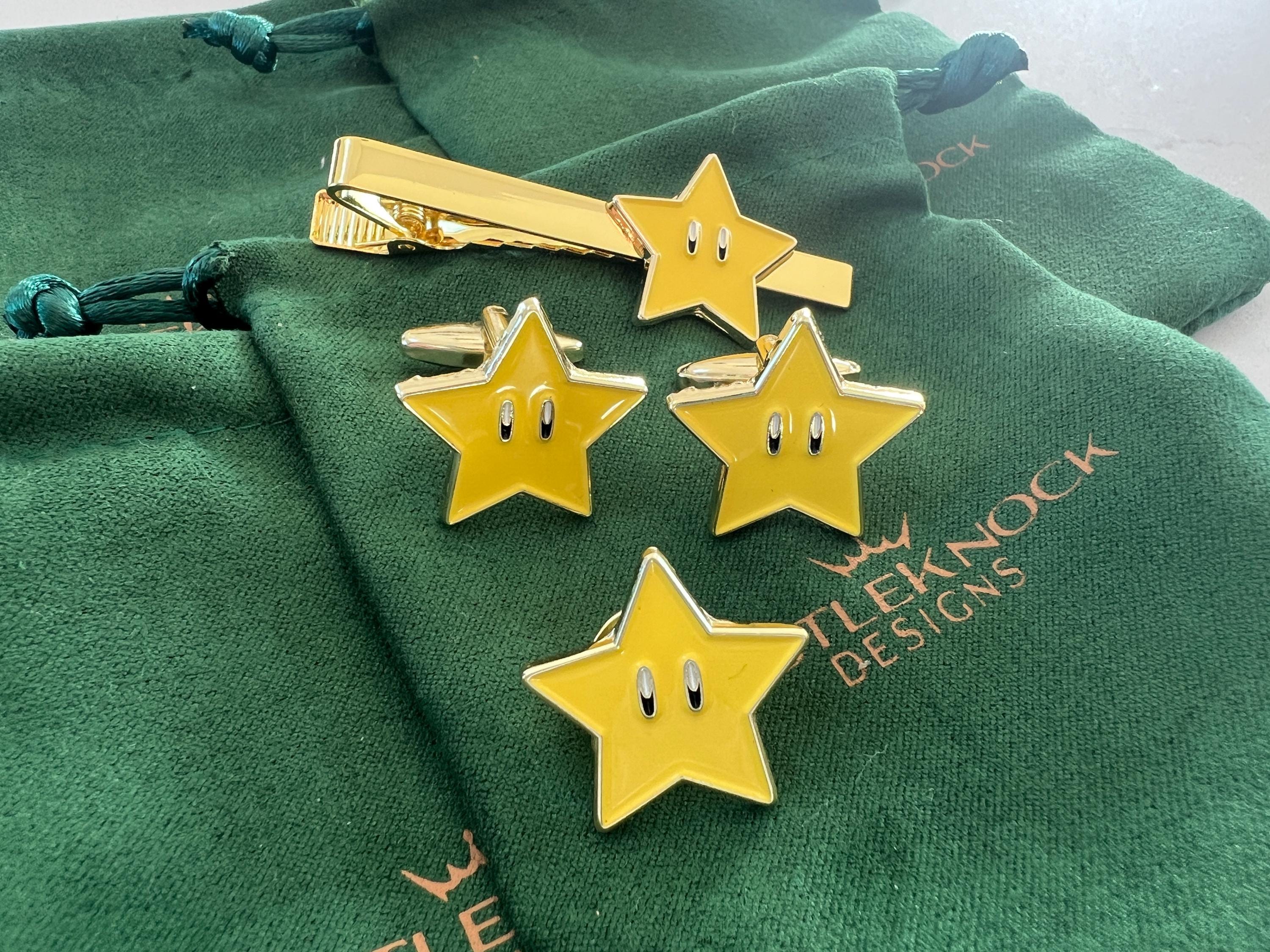 Super Star Mario Series Tie Clip Suit Pin and Cufflinks fun gaming-inspired accessories perfect gift for gamer weddings special occasions
