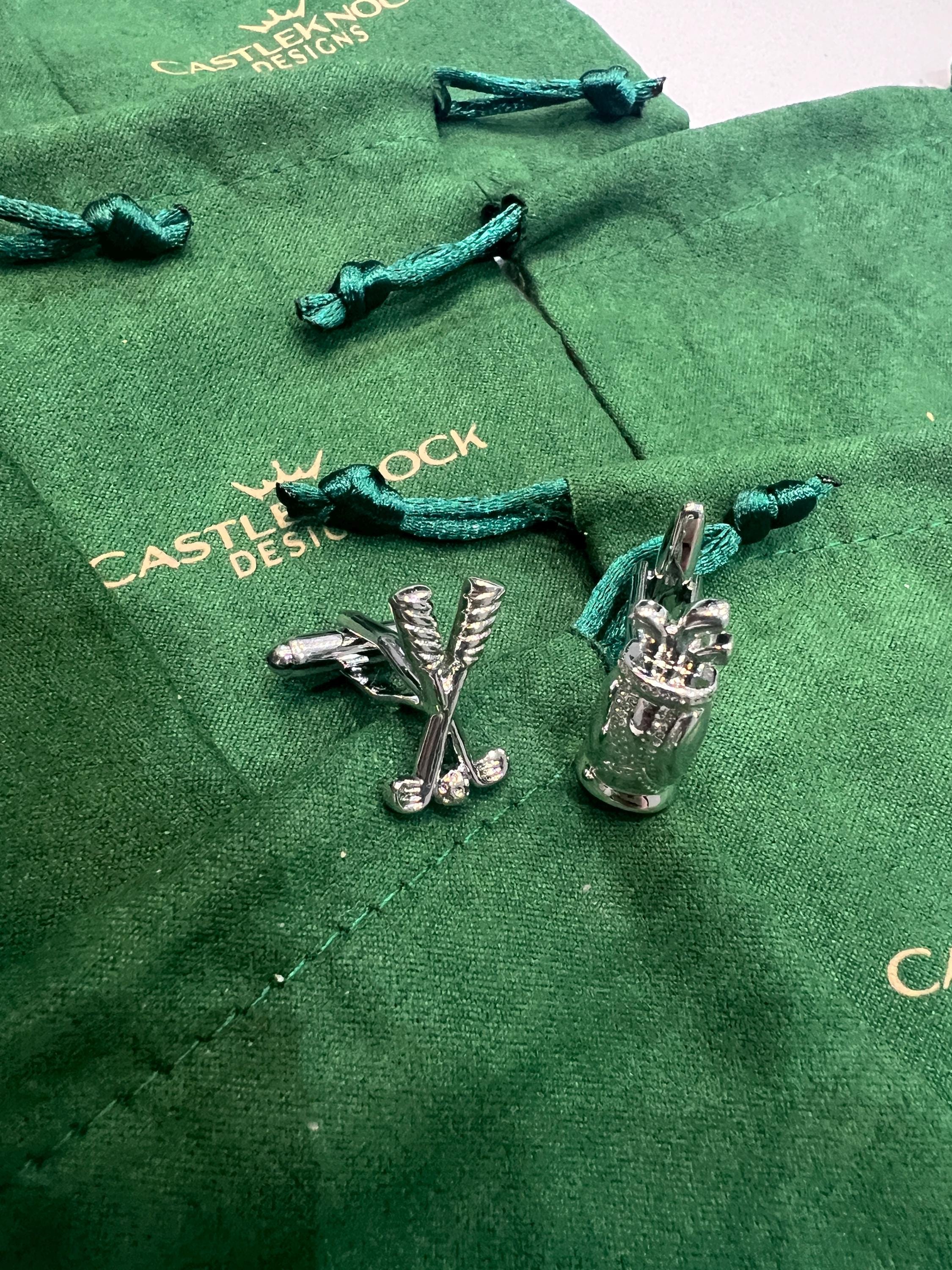 Golf Cufflinks Silver Golf Bag and Crossed Clubs Design Unique Men's Accessory Gift for Golfer Wedding Groomsmen Father's Day Jewelry
