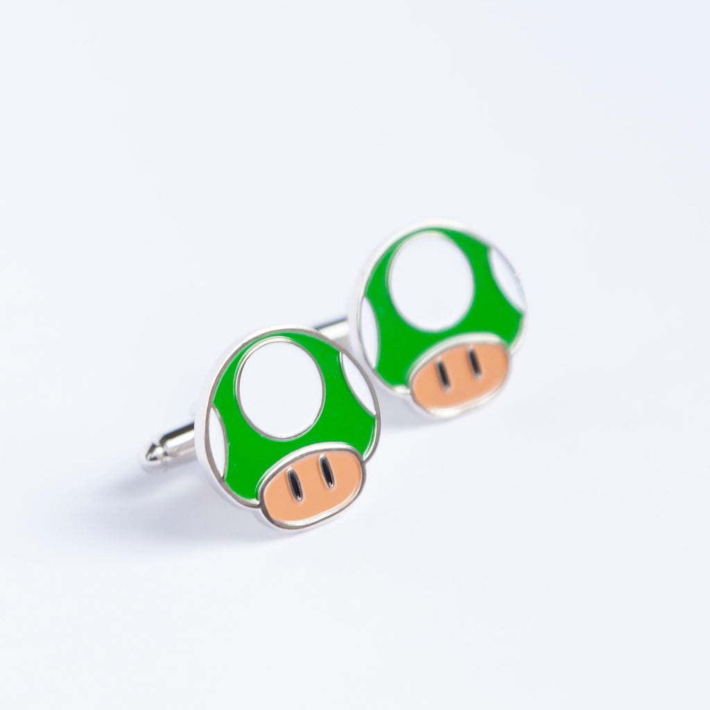 Mushroom Mario 1UP Cufflinks Retro Gaming Accessories Handcrafted Unique Gift Gamers Geeky Wedding Jewelry Ideal Mario Fans and Collectors