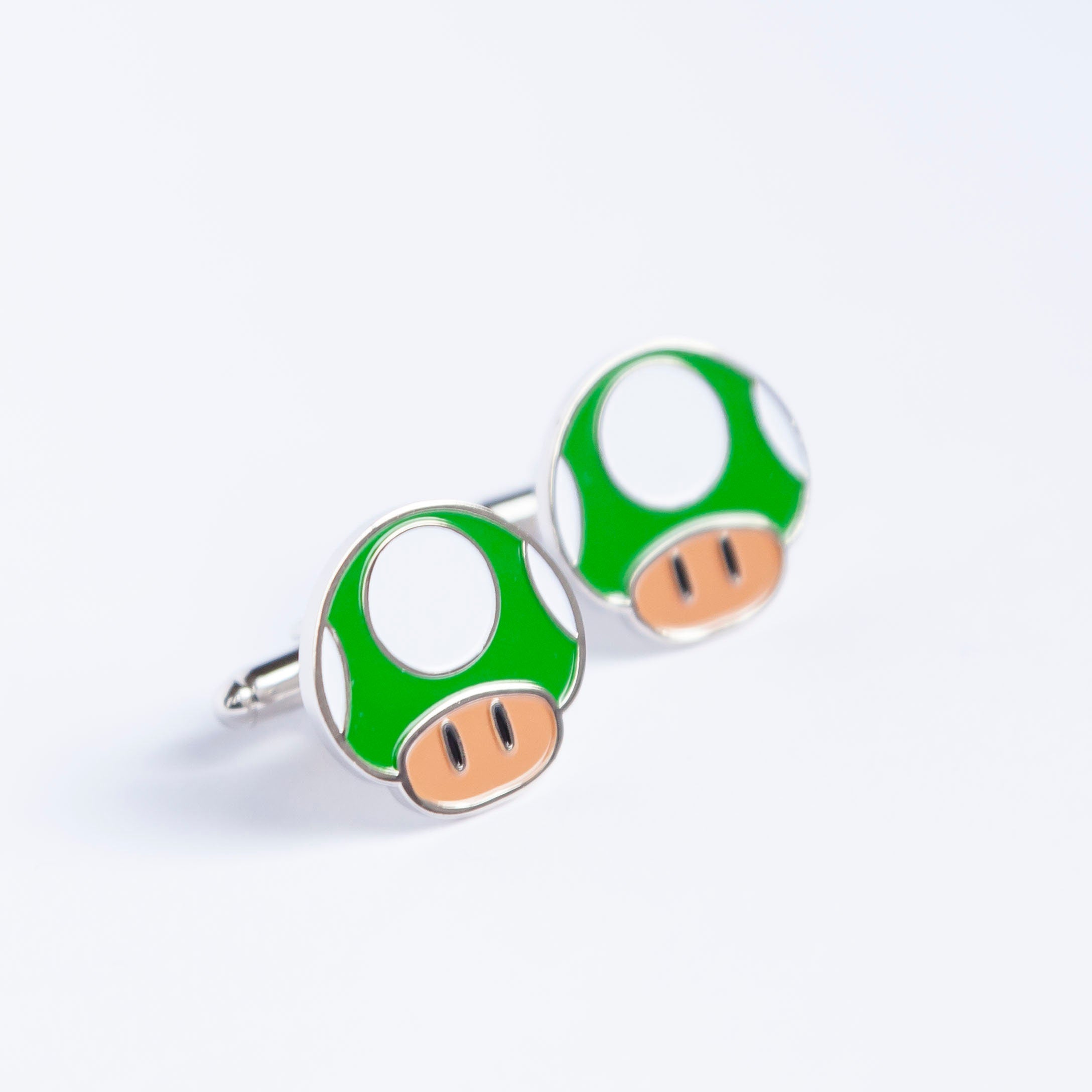 Mushroom Mario 1UP Cufflinks Retro Gaming Accessories Handcrafted Unique Gift Gamers Geeky Wedding Jewelry Ideal Mario Fans and Collectors