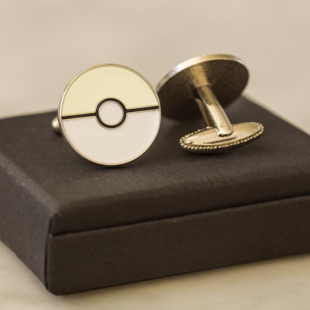 Pokemon Poke Ball Cufflinks Silver and White Unique Gamer Jewelry Fun Accessory for Pokemon Fans Collectors Gift for Him or Her Enthusiasts