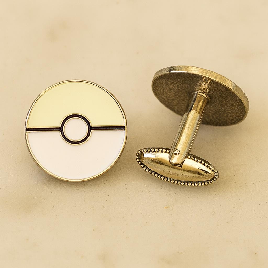 Pokemon Poke Ball Cufflinks Silver and White Unique Gamer Jewelry Fun Accessory for Pokemon Fans Collectors Gift for Him or Her Enthusiasts