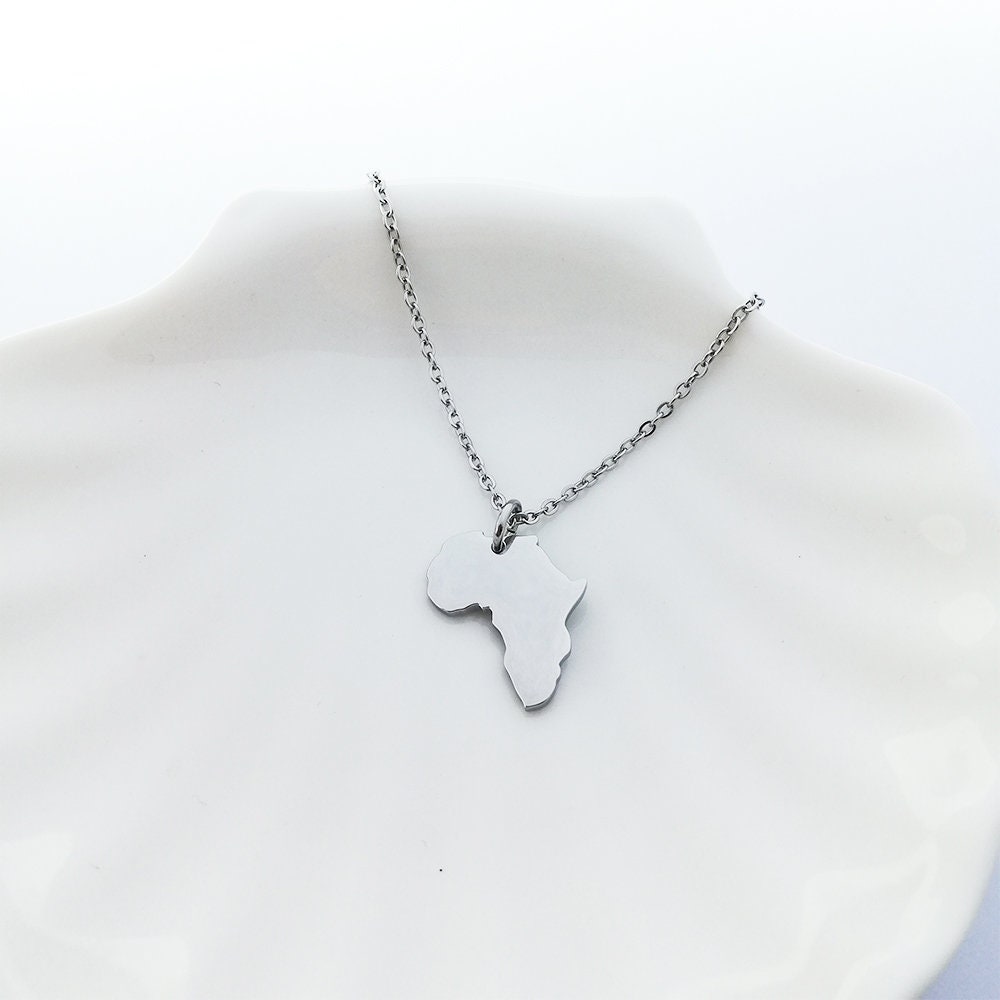 Africa Map Silver Necklace African Continent Pendant Jewelry Minimalist Silver Africa Necklace Ethnic African Necklace Travel Gift for Her