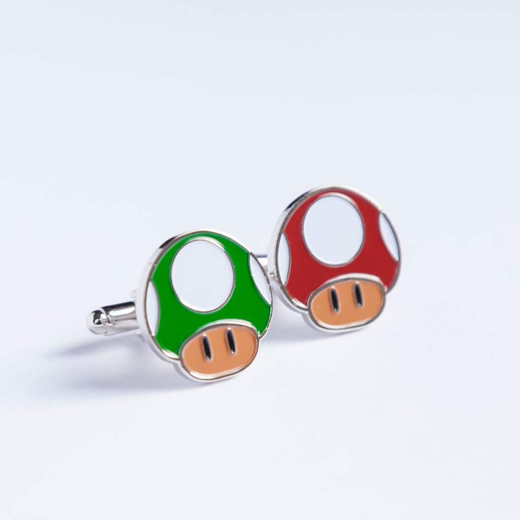 Mushroom Power-Up and Extra Life Mario Cufflinks Retro Gaming Accessories Handcrafted Unique Gift Gamers Geeky Wedding Jewelry for Mario Fan