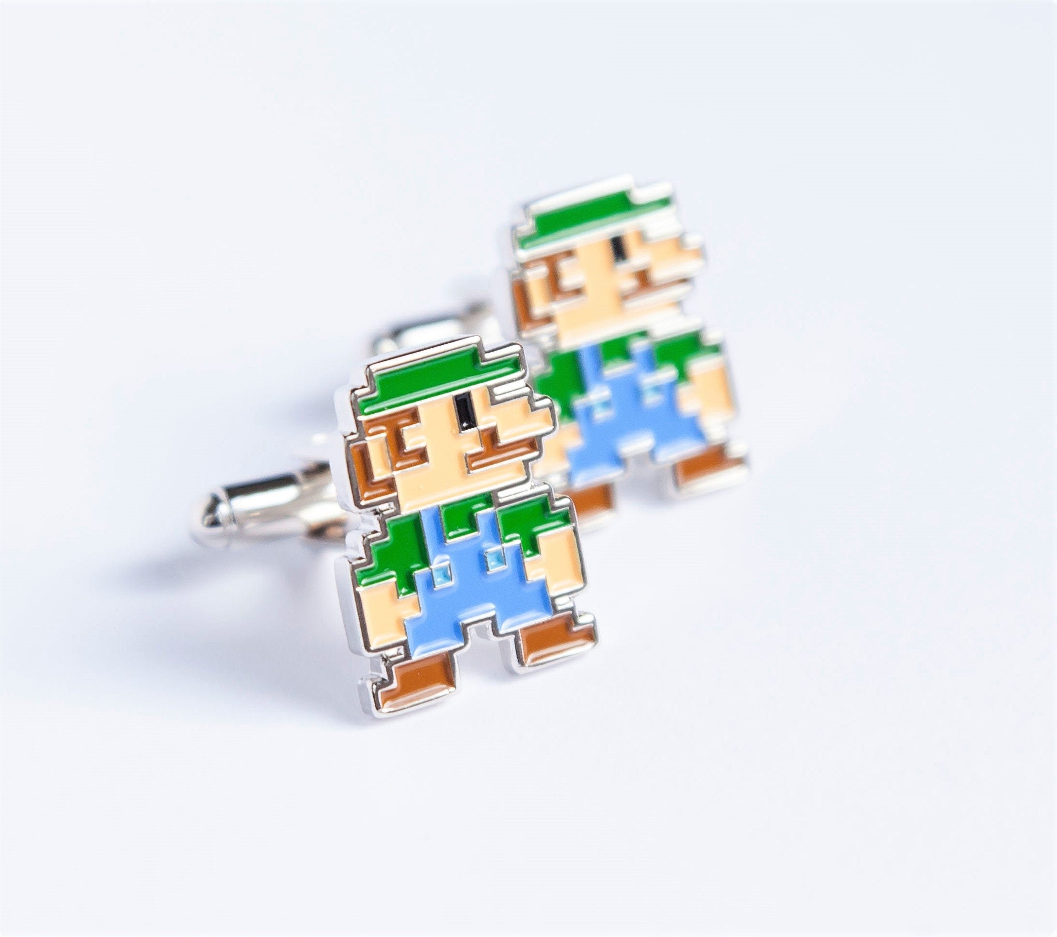 Luigi 8 Bit Design Cufflinks Retro Gaming Accessory Video Game Fan Jewelry Luigi Inspired Cufflinks Unique Gamer Gift Stylish Mens Accessory