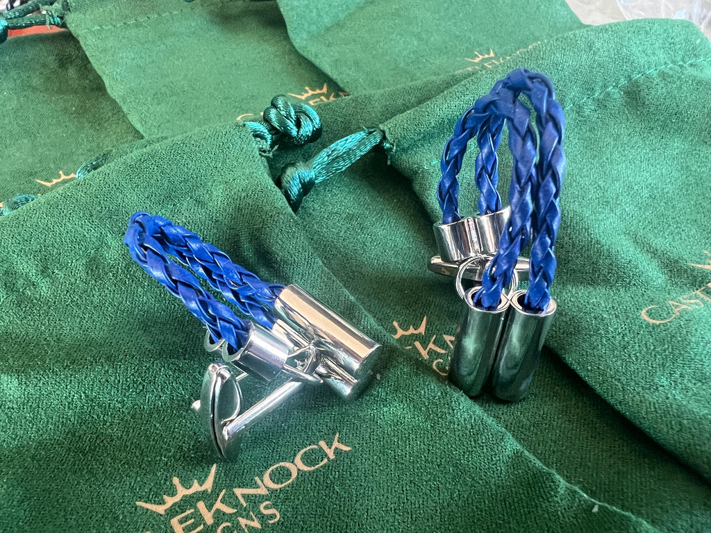 Braided Blue Leather Cufflinks for Men Groom Cuff Links Set, Groomsmen Gifts for Him, Best Man Present, Father of the Bride Accessory Gift