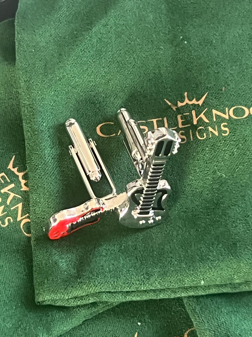 Electric Red Silver Guitar Cufflinks for Men Unique Music-Themed Accessories Perfect Gift for Guitarists Musicians or Rock Enthusiasts Ideal