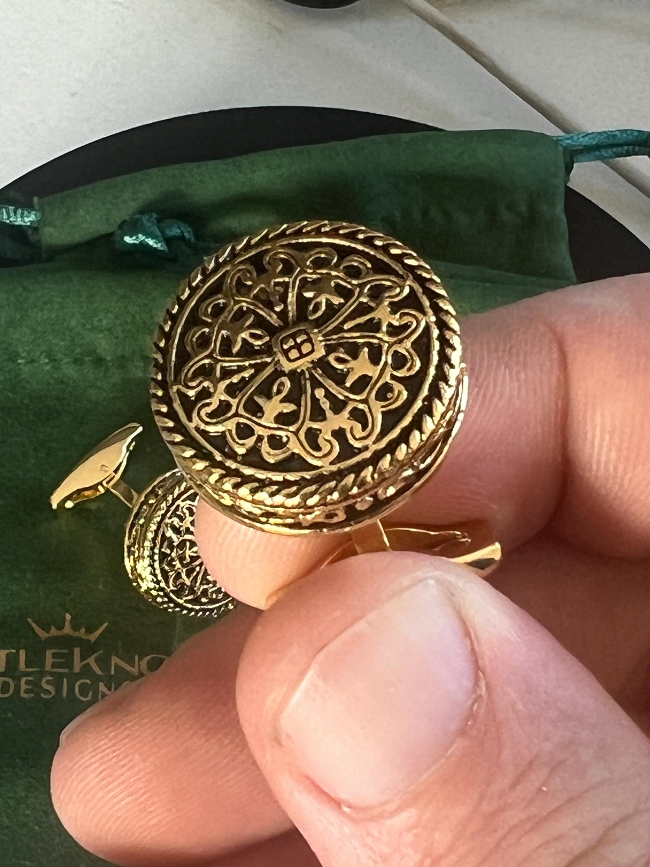 Gold Caesar Carved Design Cufflinks Roman Inspired Men's Jewelry Elegant Accessories Unique Gift for Him Gold Caesar Cufflinks